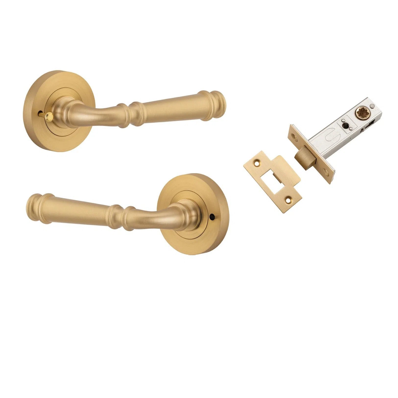 Iver Door Handle Verona Round Rose Inbuilt Privacy Pair Kit Brushed Brass