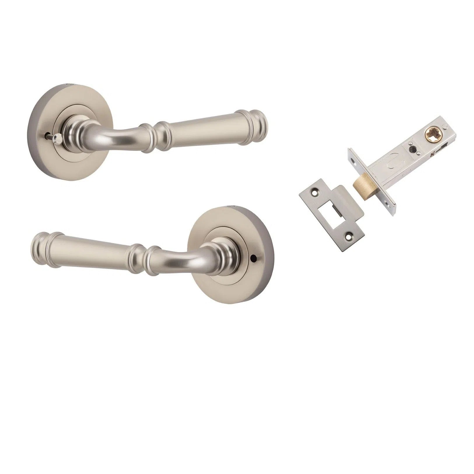 Iver Door Handle Verona Round Rose Inbuilt Privacy Pair Kit Satin Nickel