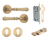 Iver Door Handle Verona Round Rose Pair Key/Thumb Brushed Brass Entrance Kit