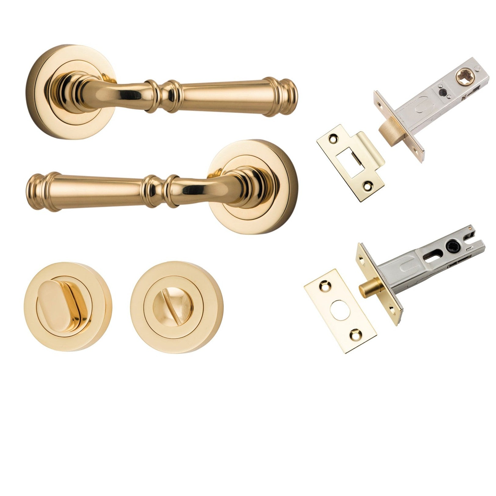 Iver Door Handle Verona Round Rose Pair Polished Brass Privacy Kit