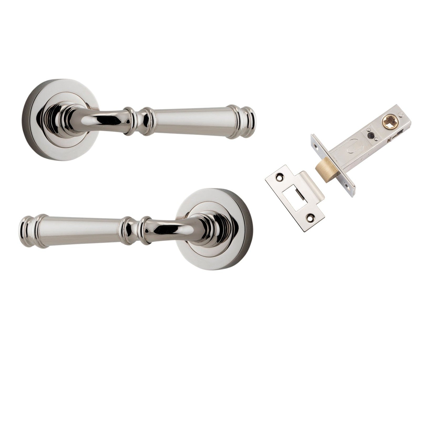 Iver Door Handle Verona Round Rose Pair Polished Nickel Passage Kit