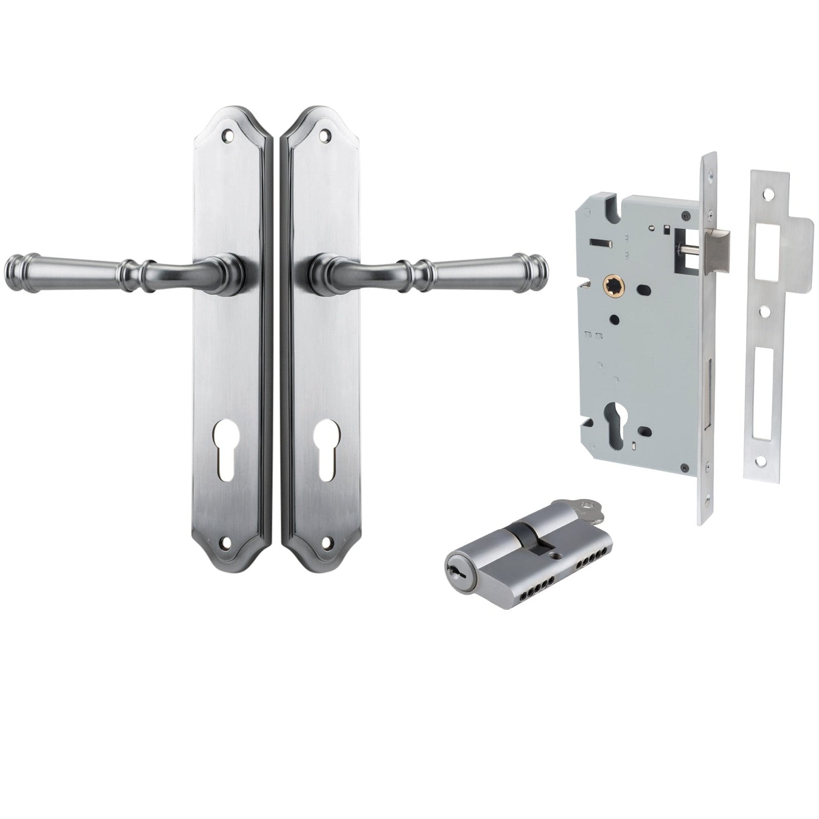 Iver Door Handle Verona Shouldered Euro Key/Key Brushed Chrome Entrance Kit