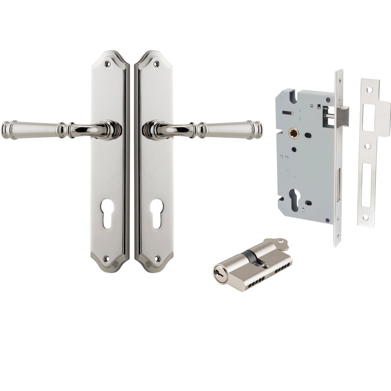 Iver Door Handle Verona Shouldered Euro Key/Key Polished Nickel Entrance Kit