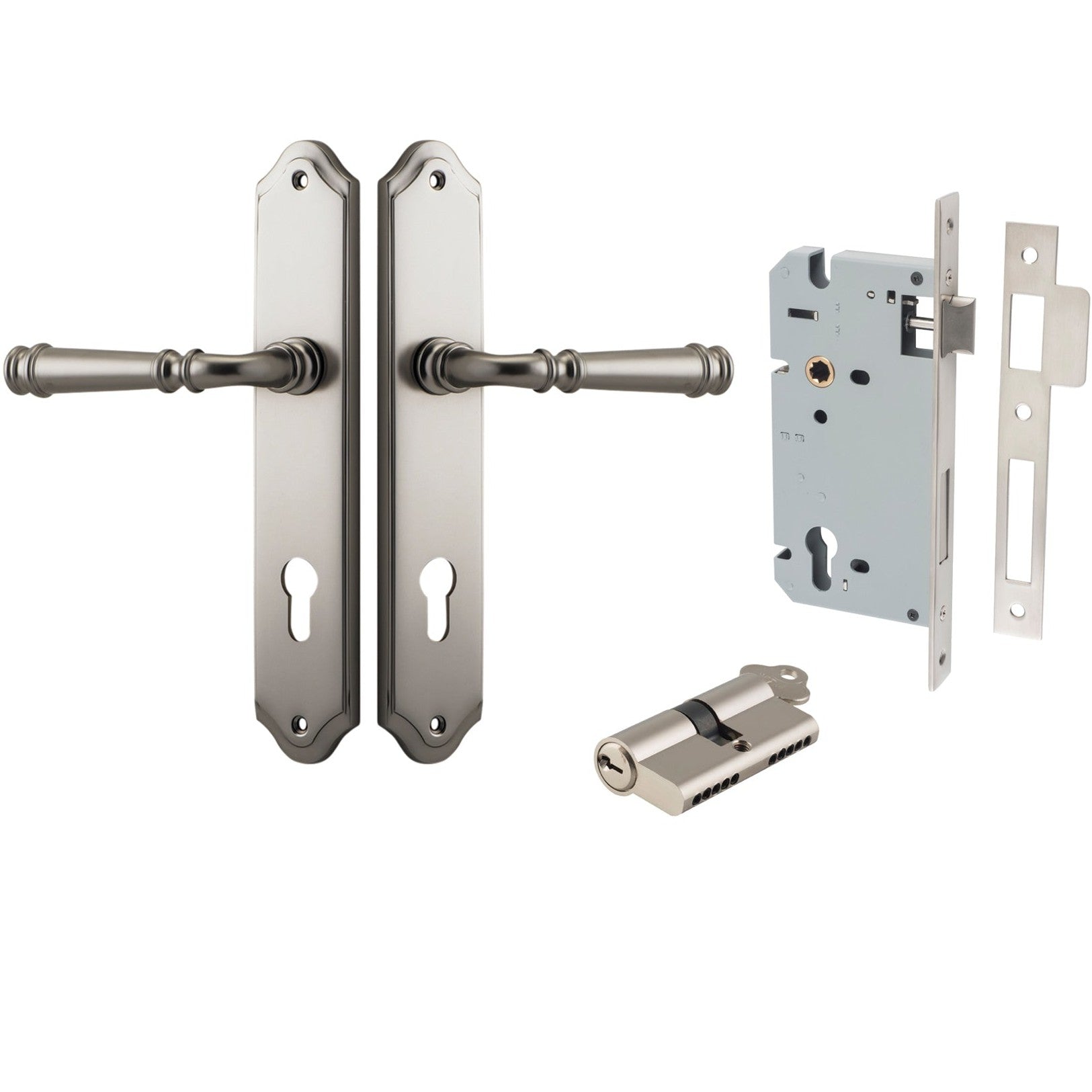 Iver Door Handle Verona Shouldered Euro Key/Key Satin Nickel Entrance Kit