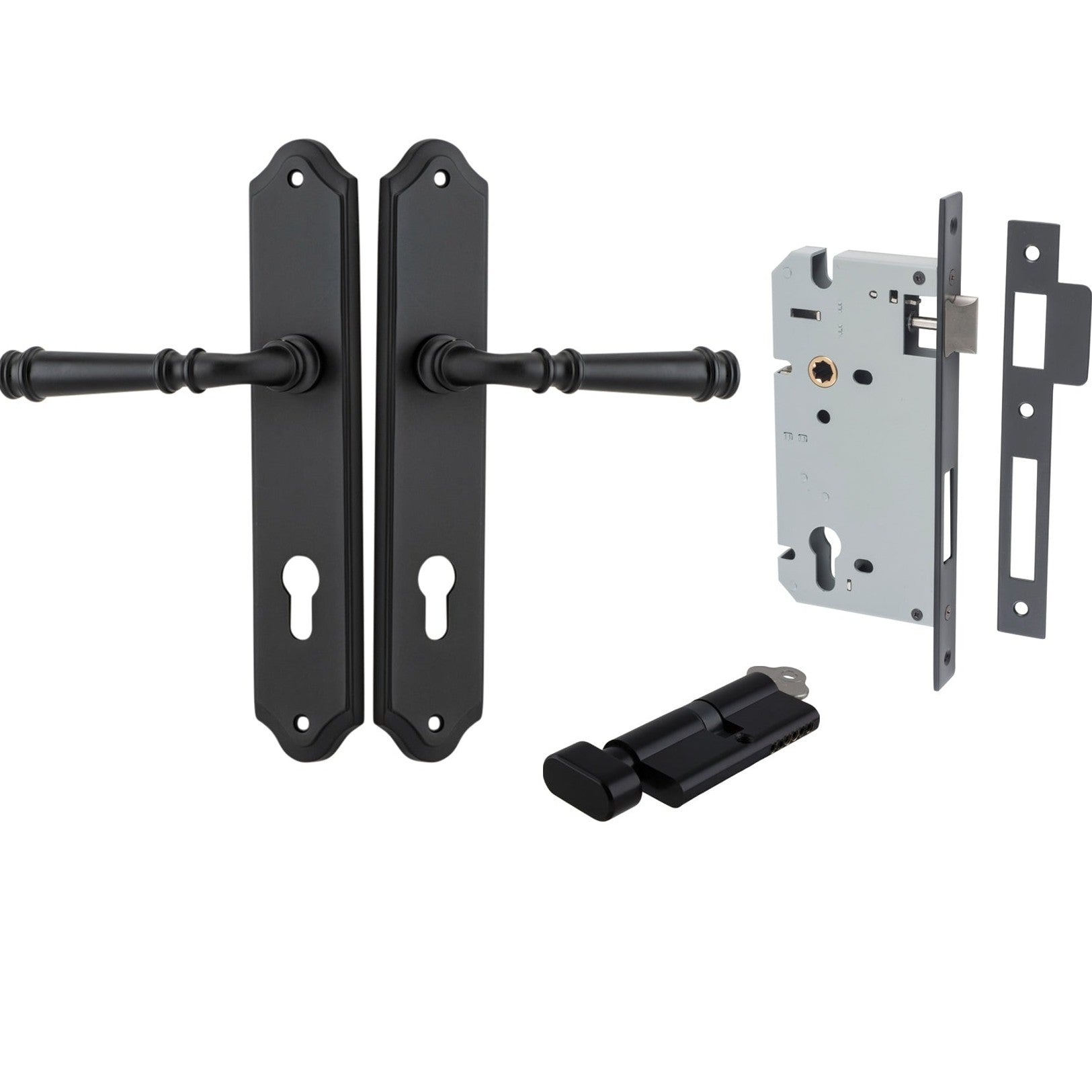 Iver Door Handle Verona Shouldered Euro Key/Thumb Matt Black Entrance Kit