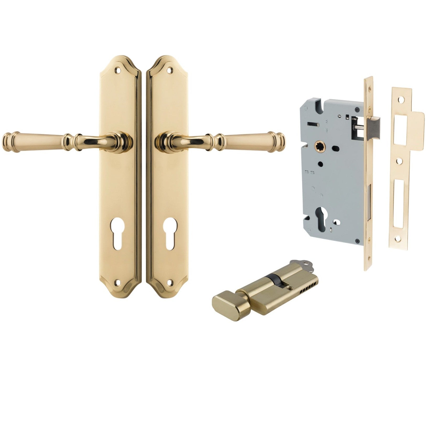 Iver Door Handle Verona Shouldered Euro Key/Thumb Polished Brass Entrance Kit