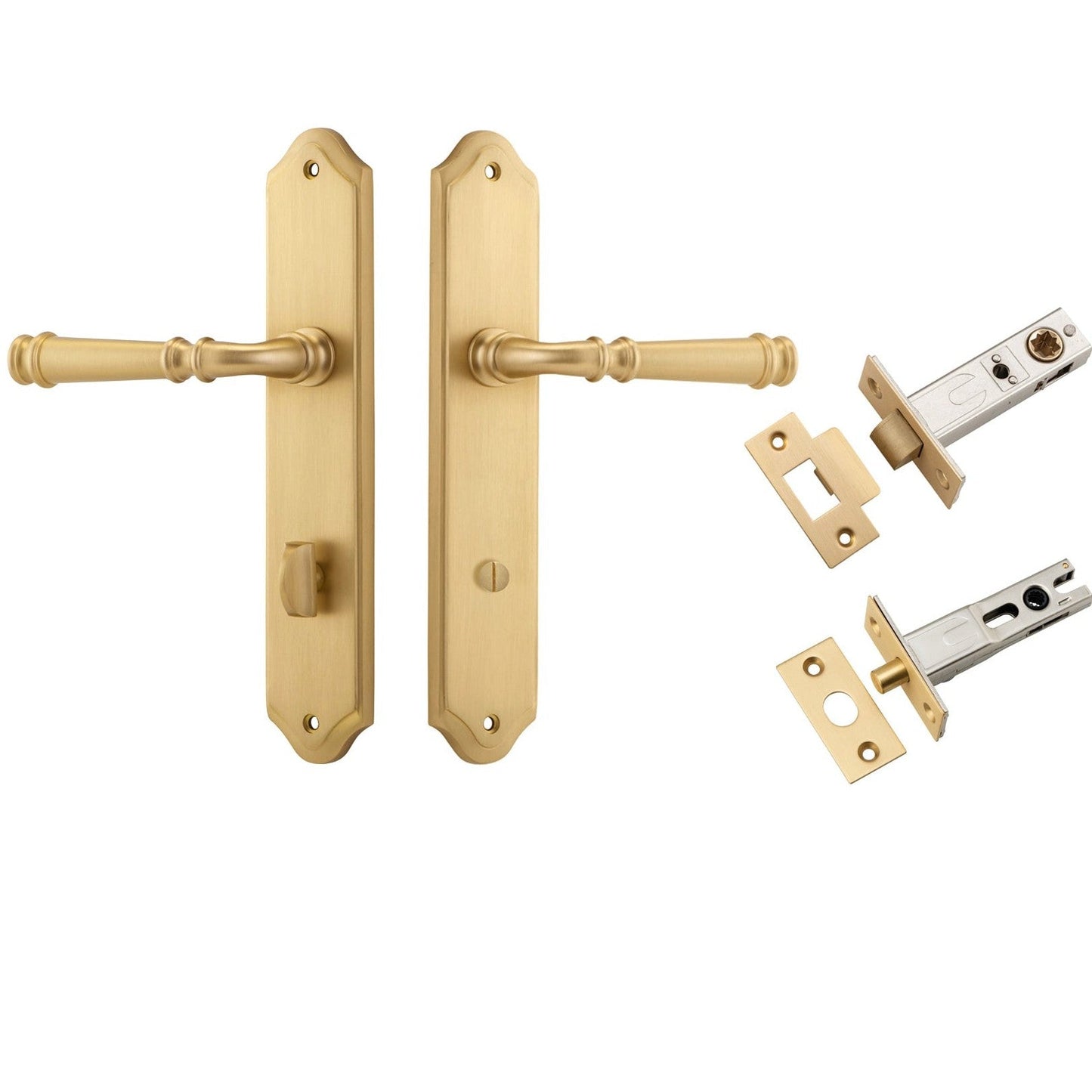 Iver Door Handle Verona Shouldered Privacy Brushed Brass Inbuilt Privacy Kit