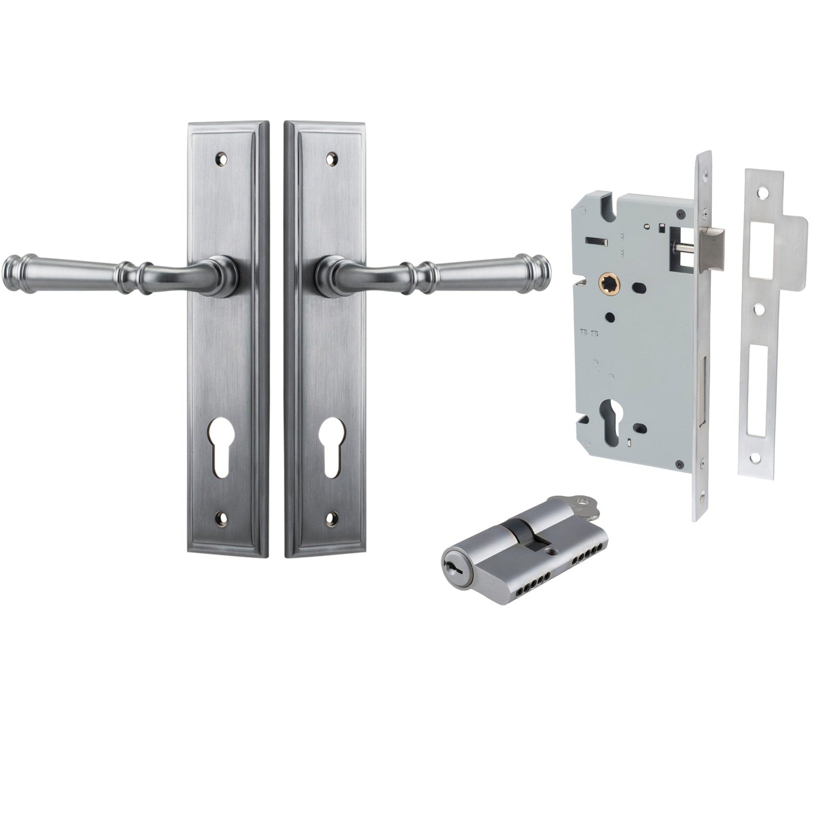 Iver Door Handle Verona Stepped Euro Key/Key Brushed Chrome Entrance Kit