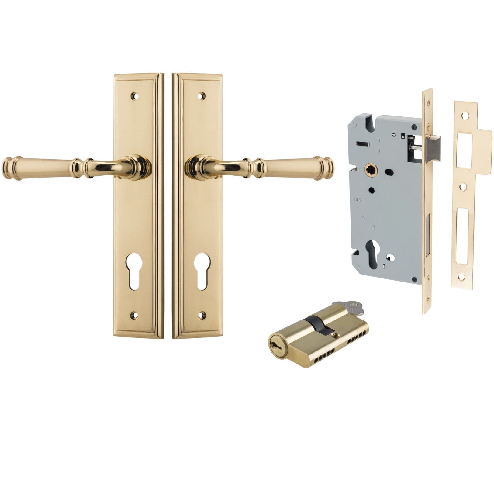 Iver Door Handle Verona Stepped Euro Key/Key Polished Brass Entrance Kit