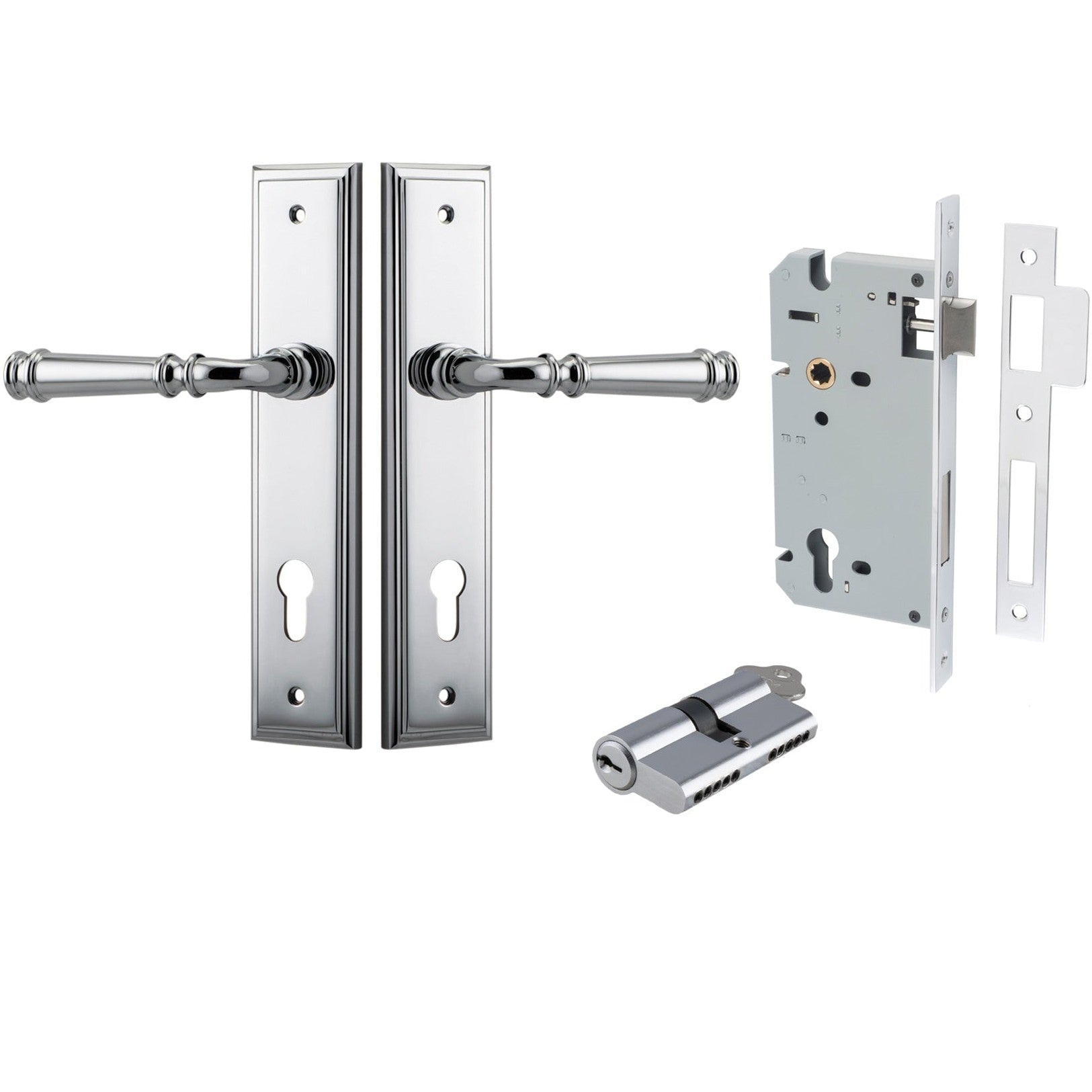 Iver Door Handle Verona Stepped Euro Key/Key Polished Chrome Entrance Kit