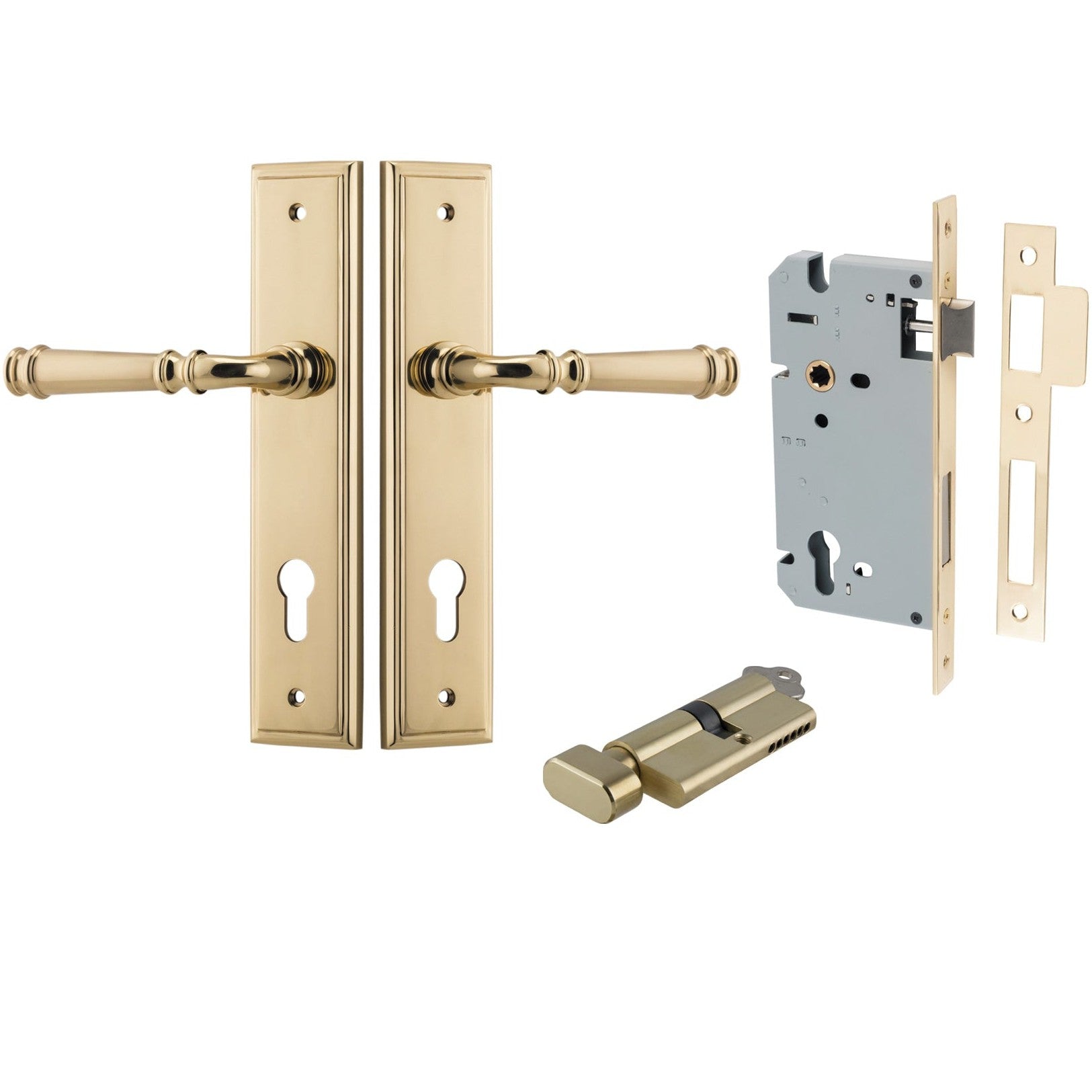 Iver Door Handle Verona Stepped Euro Key/Thumb Polished Brass Entrance Kit