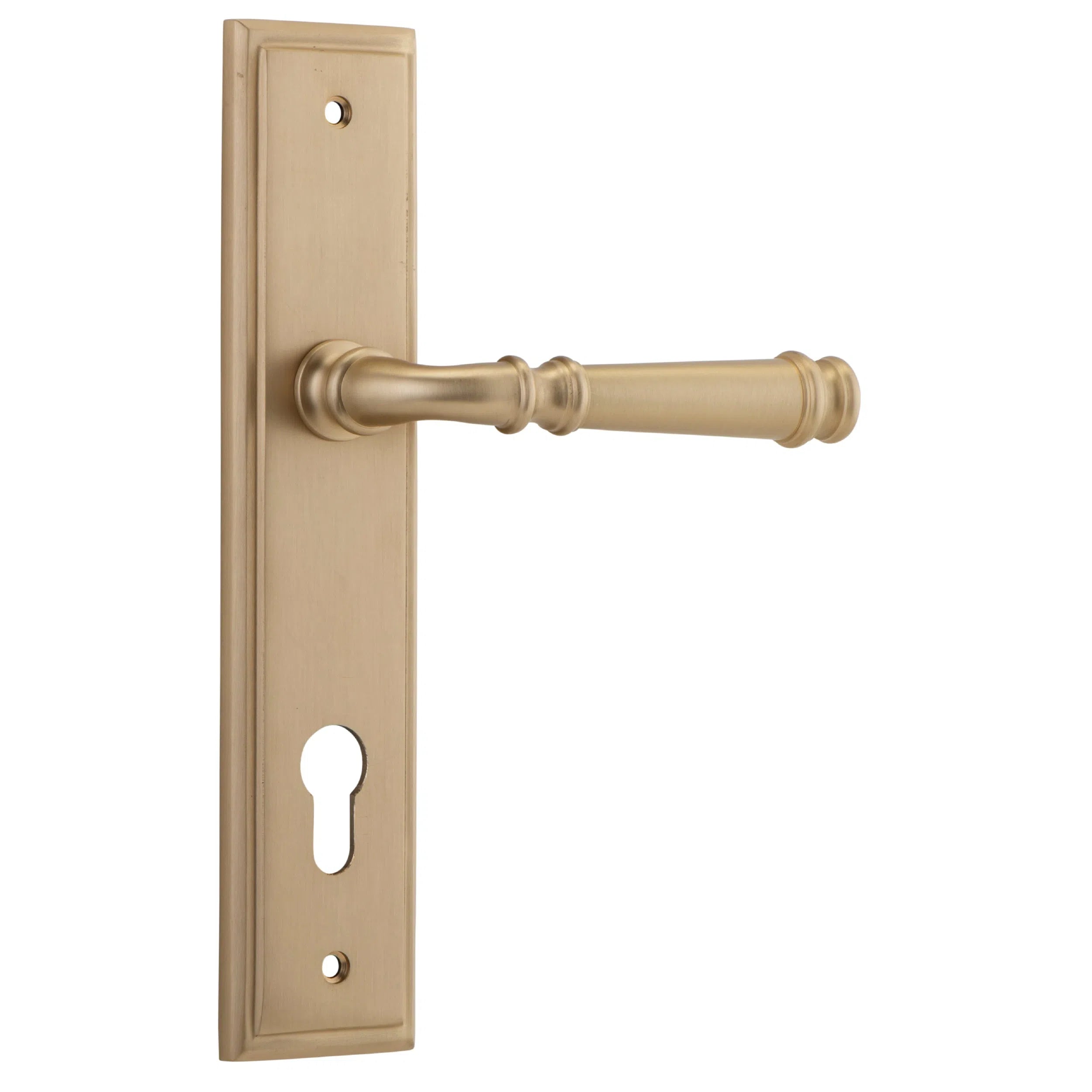 Iver Door Handle Verona Stepped Euro Pair Brushed Brass