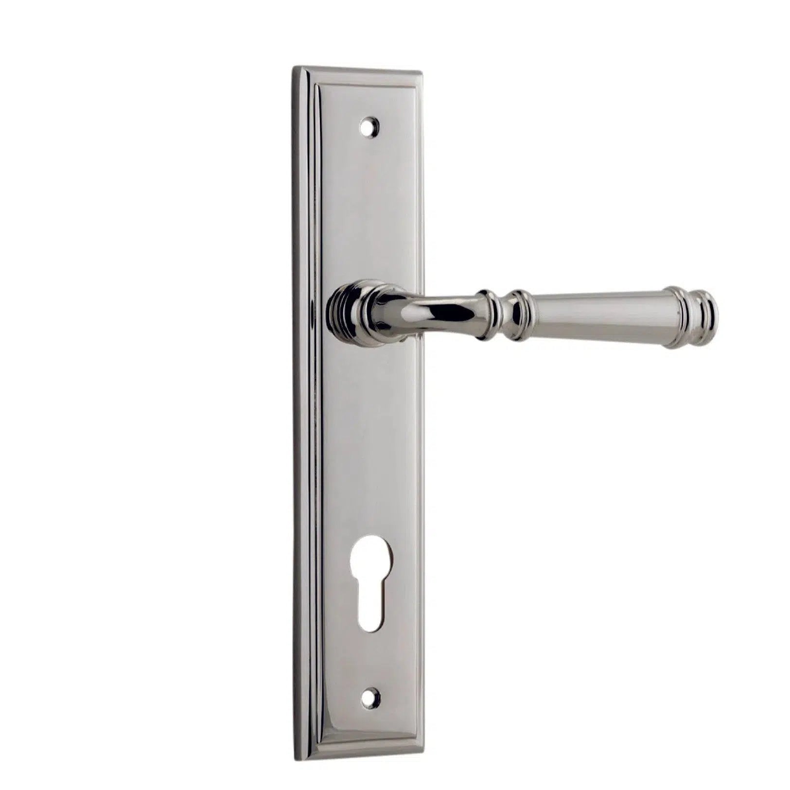 Iver Door Handle Verona Stepped Euro Pair Polished Nickel