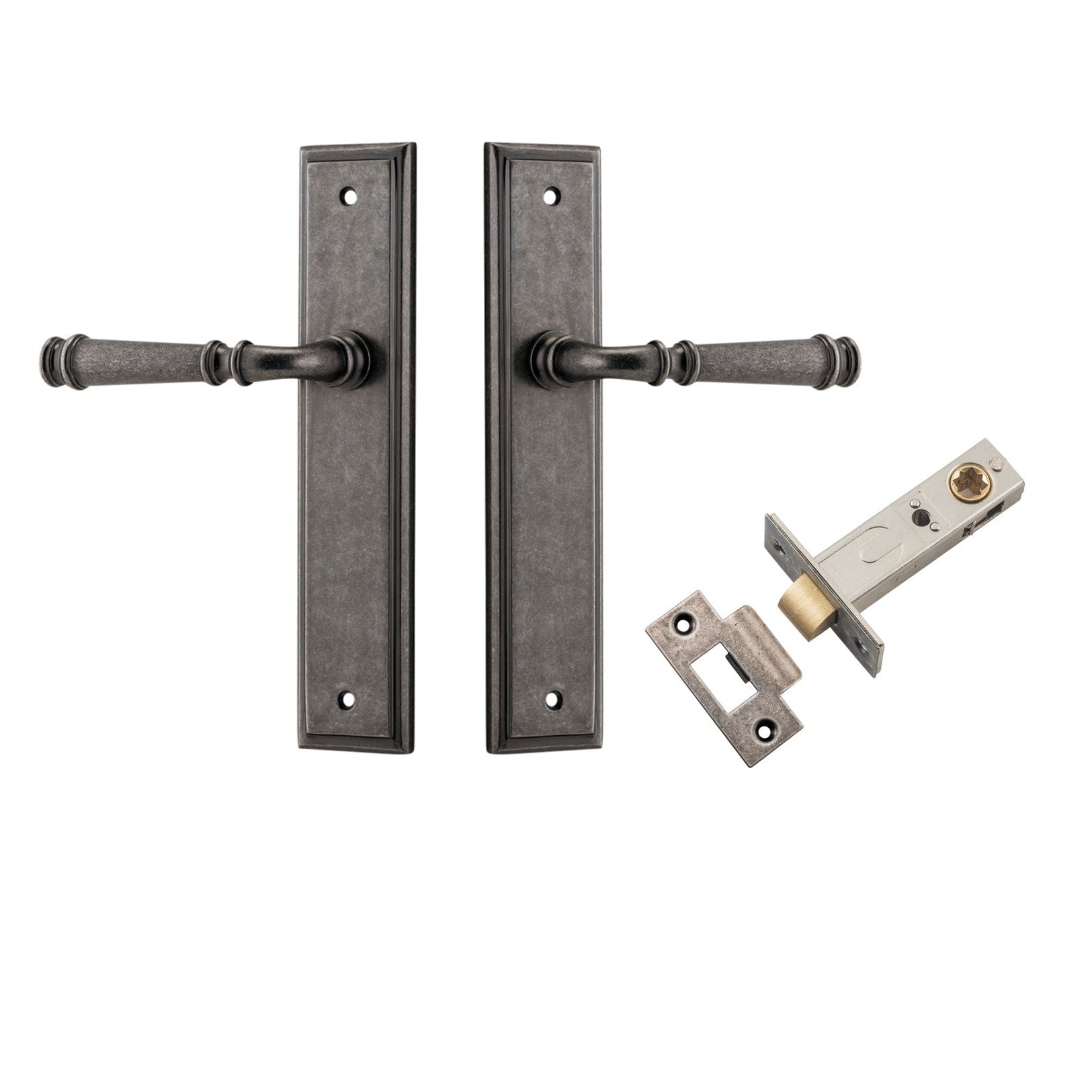 Iver Door Handle Verona Stepped Latch Distressed Nickel Passage Kit