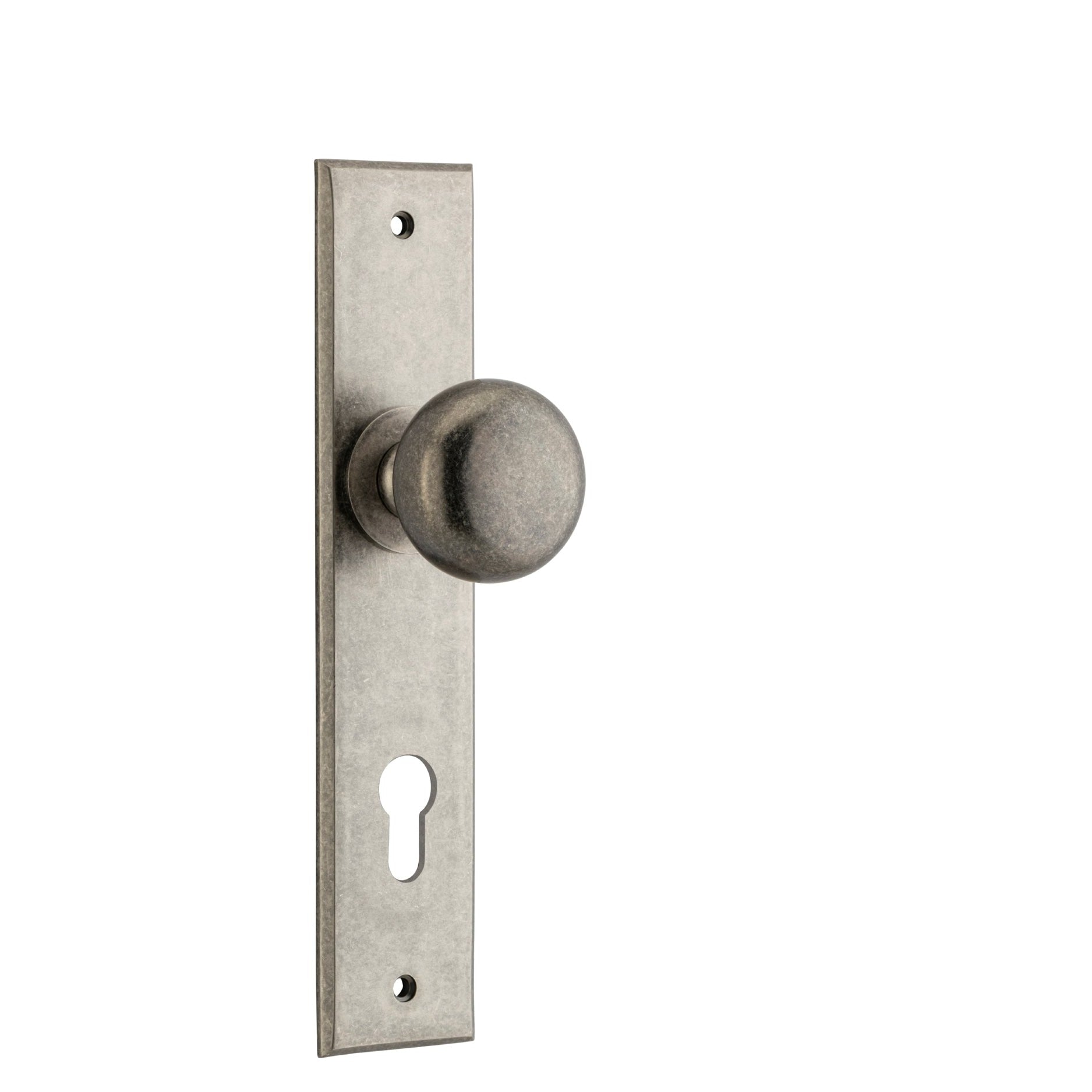 Iver Door Knob Cambridge Chamfered Euro Pair Distressed Nickel