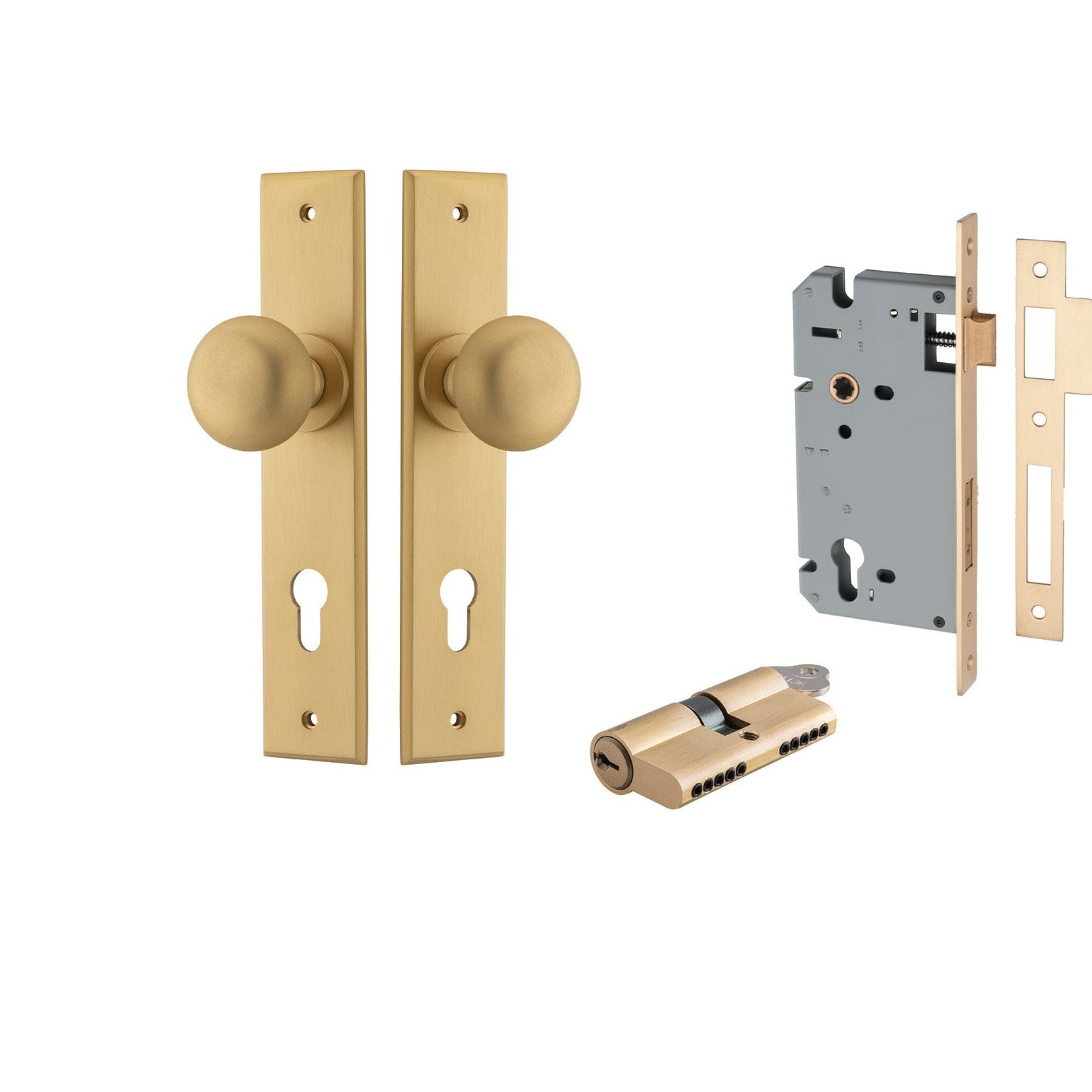 Iver Door Knob Cambridge Chamfered Key/Key Brushed Brass Entrance Kit