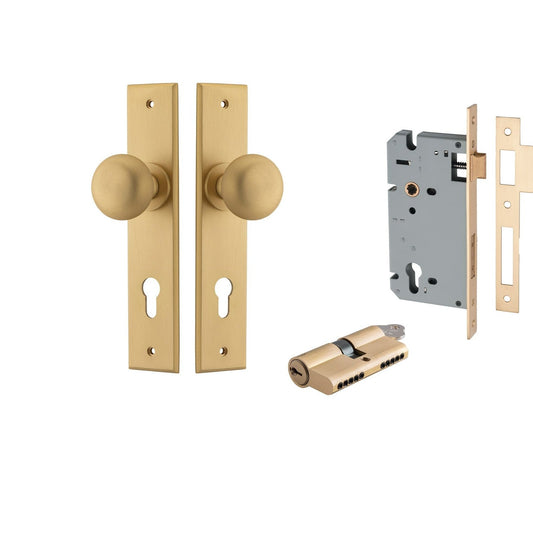 Iver Door Knob Cambridge Chamfered Key/Key Brushed Brass Entrance Kit