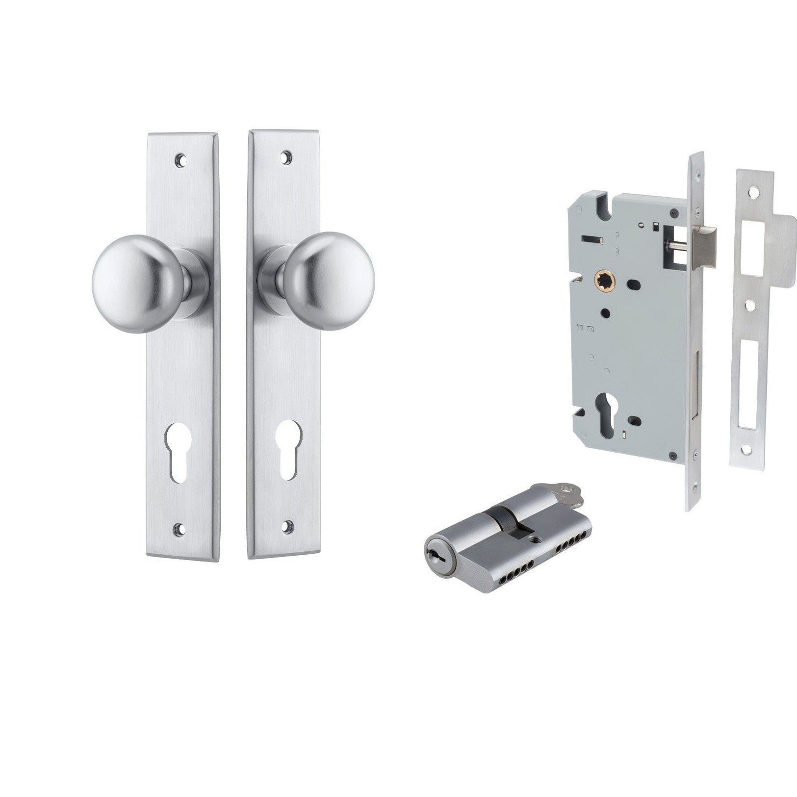 Iver Door Knob Cambridge Chamfered Key/Key Brushed Chrome Entrance Kit