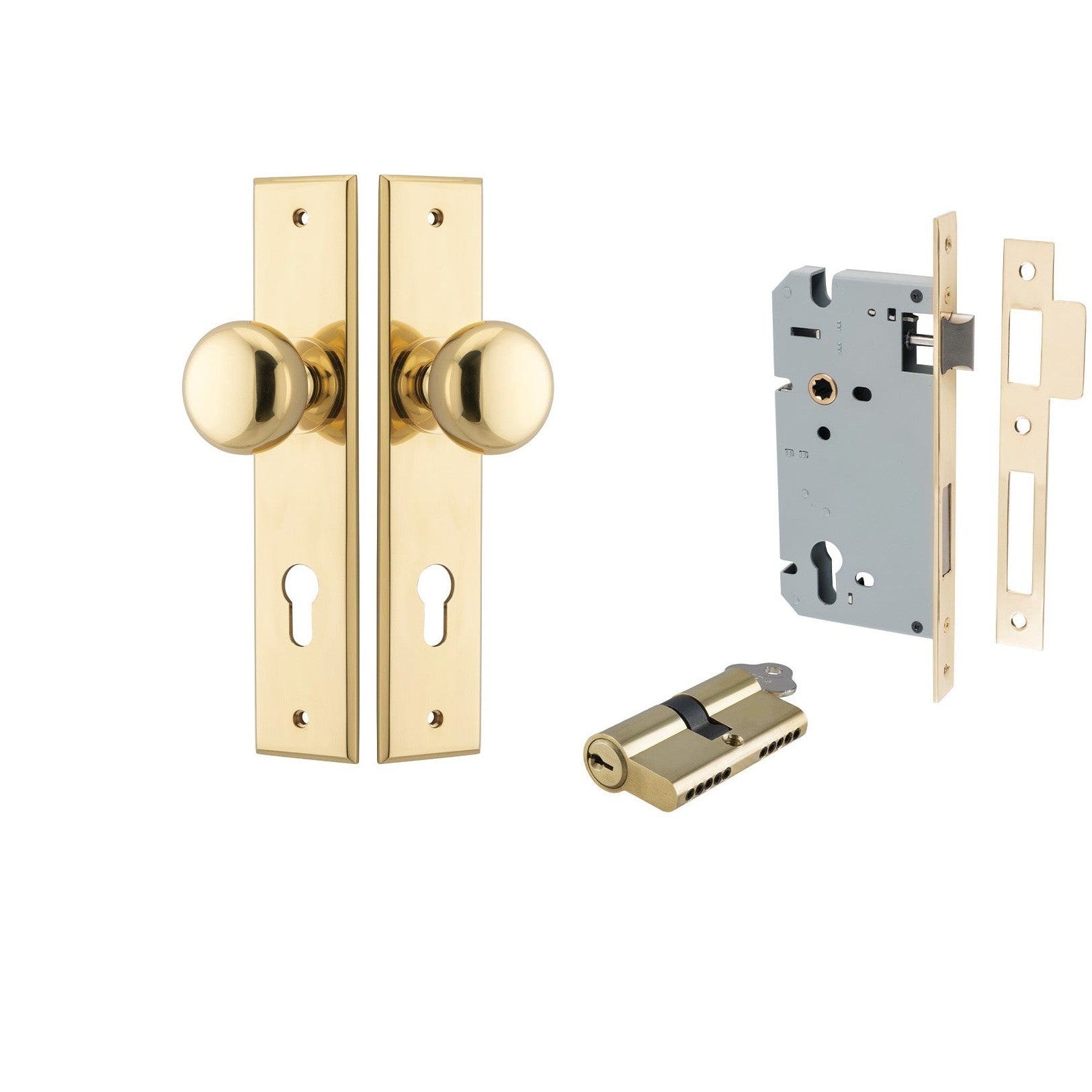 Iver Door Knob Cambridge Chamfered Key/Key Polished Brass Entrance Kit