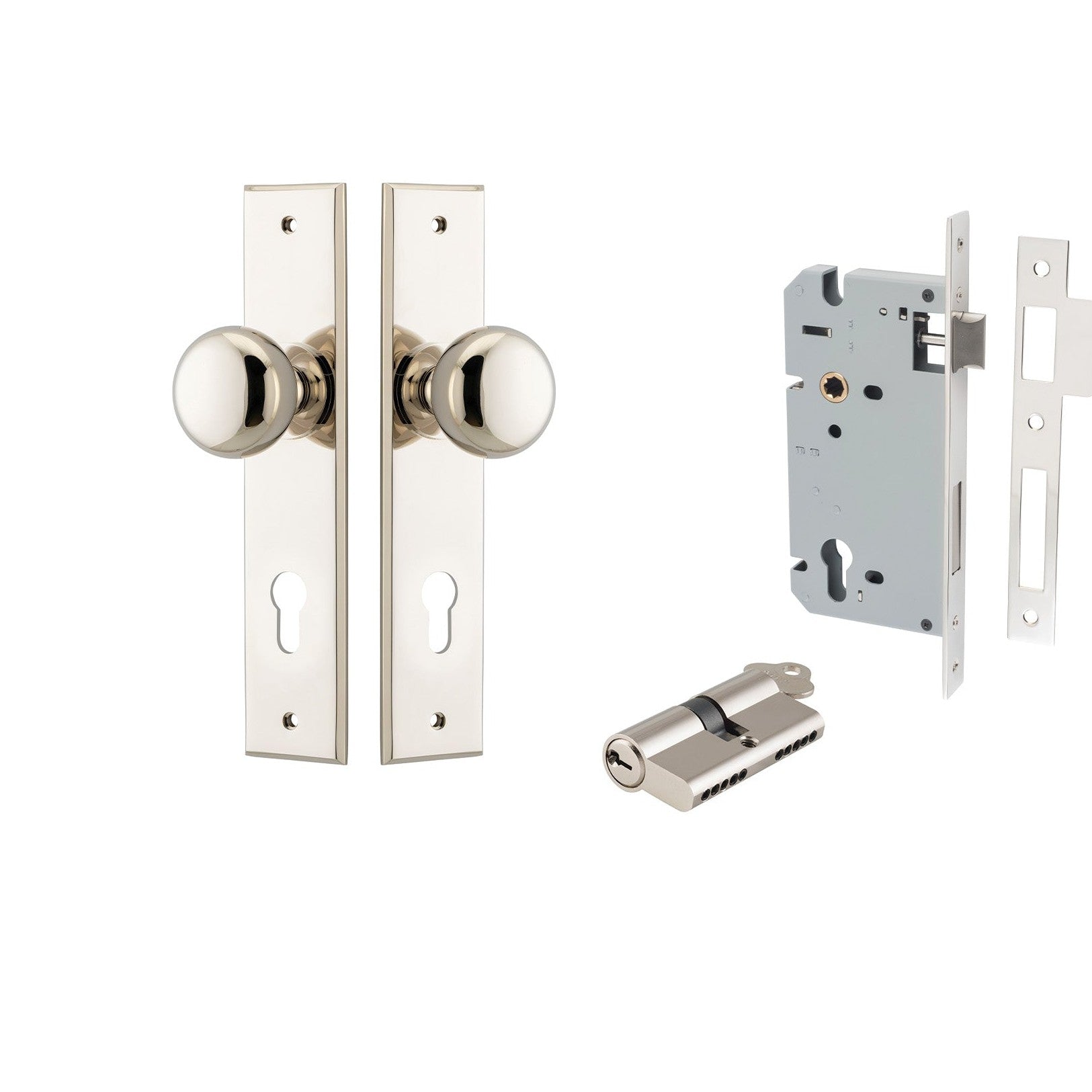 Iver Door Knob Cambridge Chamfered Key/Key Polished Nickel Entrance Kit