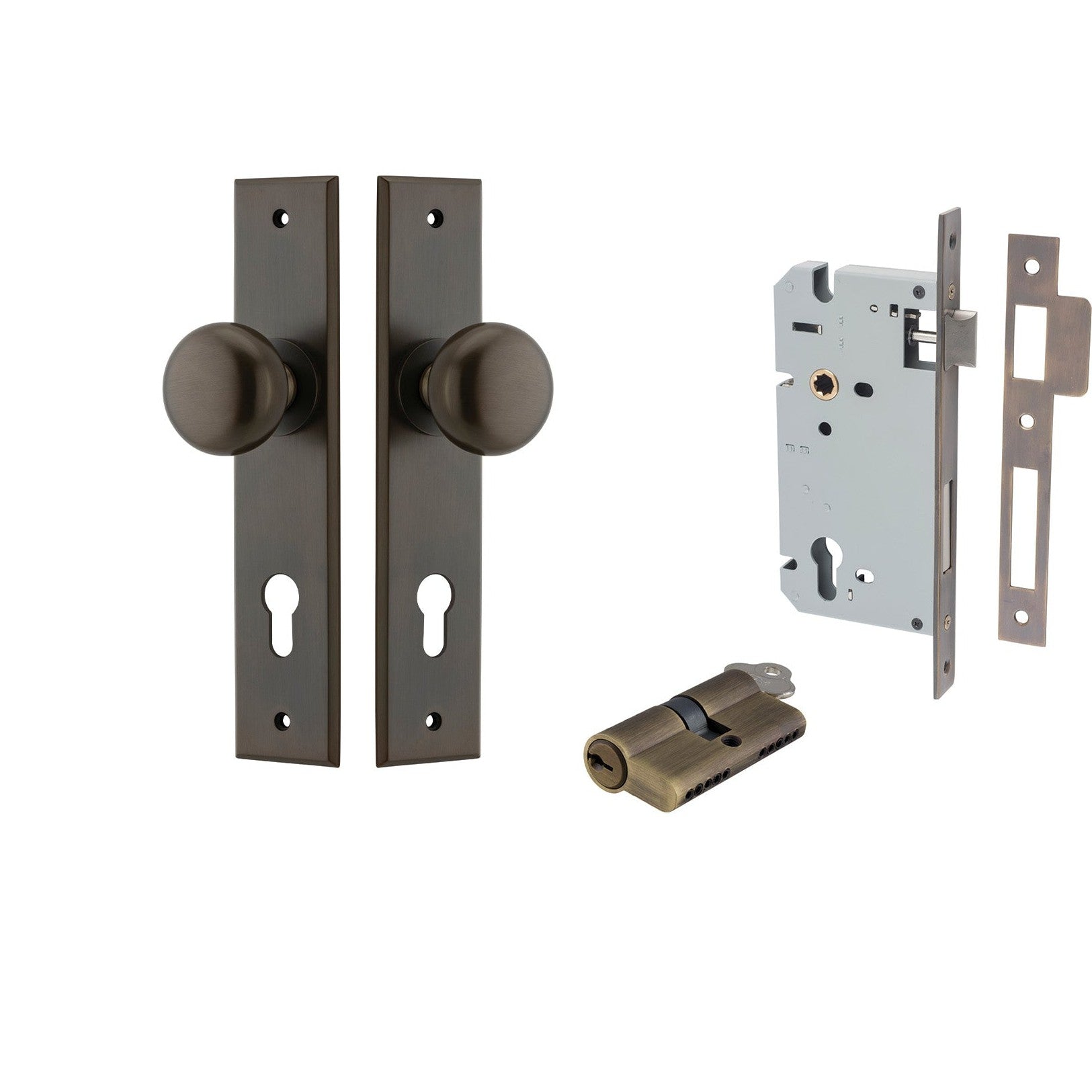 Iver Door Knob Cambridge Chamfered Key/Key Signature Brass Entrance Kit