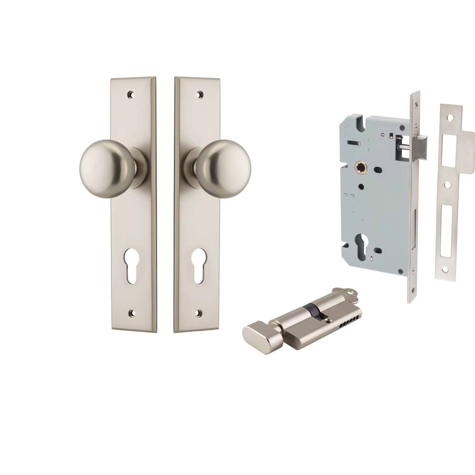 Iver Door Knob Cambridge Chamfered Key/Thumb Satin Nickel Entrance Kit