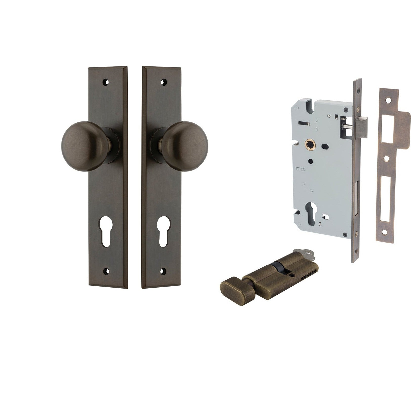 Iver Door Knob Cambridge Chamfered Key/Thumb Signature Brass Entrance Kit