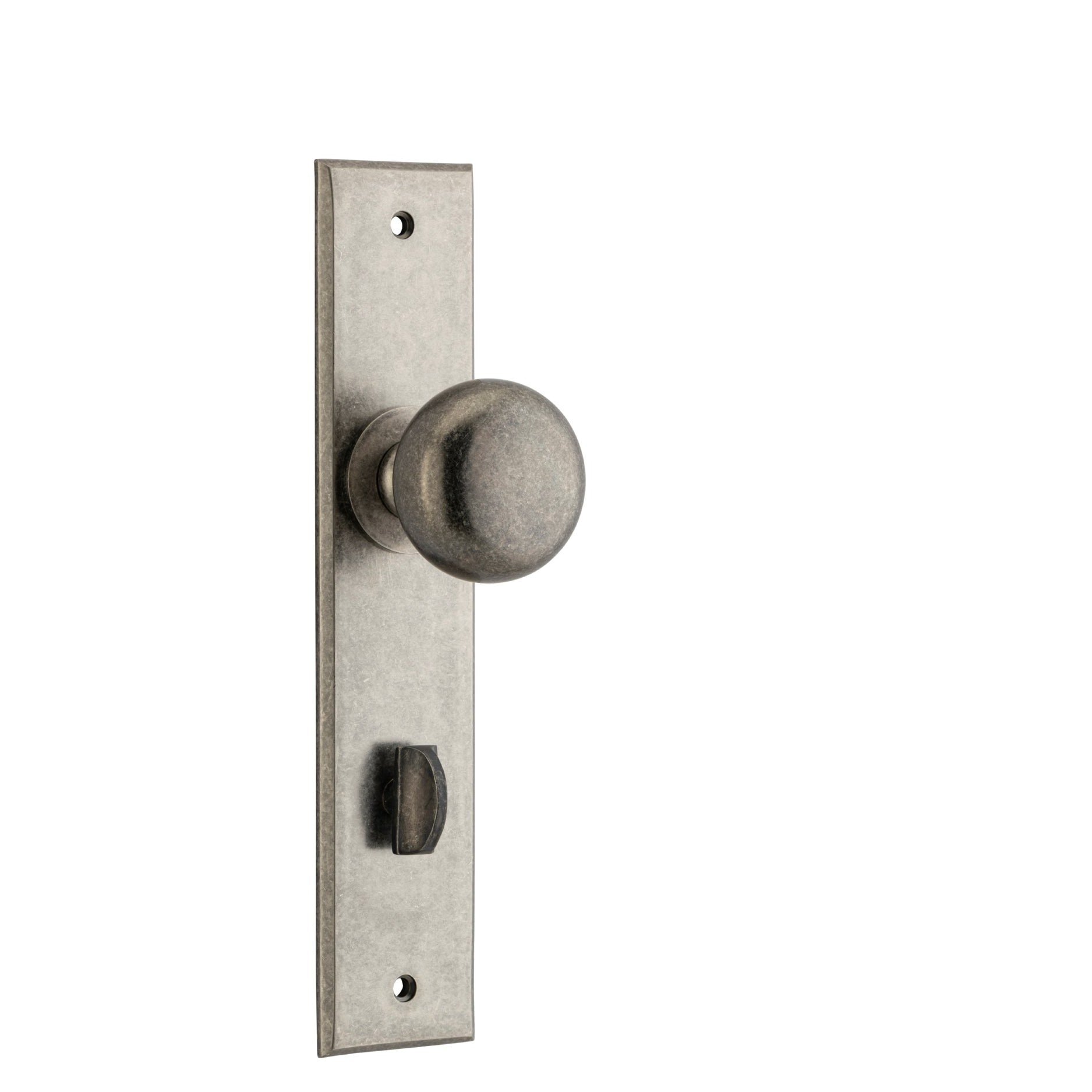 Iver Door Knob Cambridge Chamfered Privacy Pair Distressed Nickel