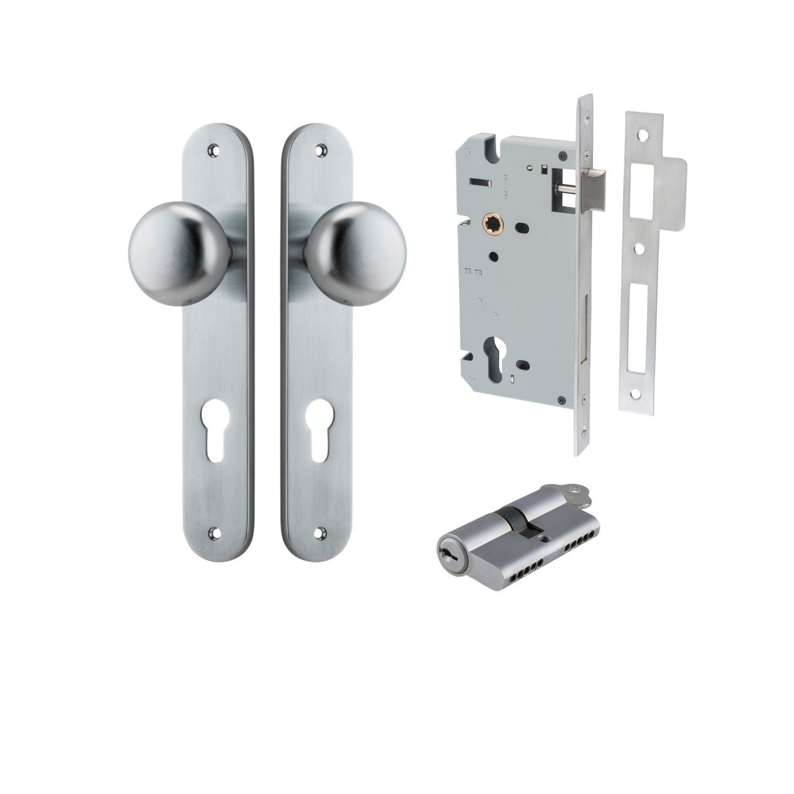 Iver Door Knob Cambridge Oval Euro Key/Key Brushed Chrome Entrance Kit