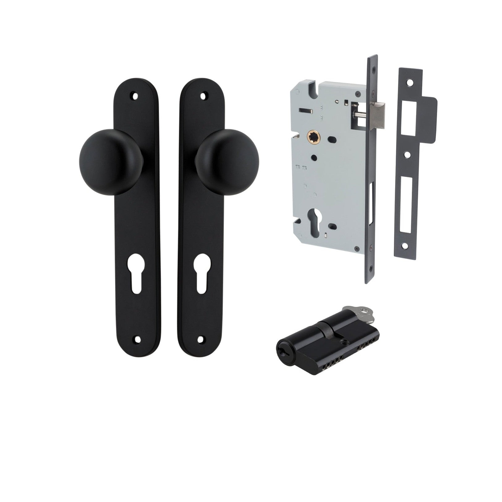 Iver Door Knob Cambridge Oval Euro Key/Key Matt Black Entrance Kit