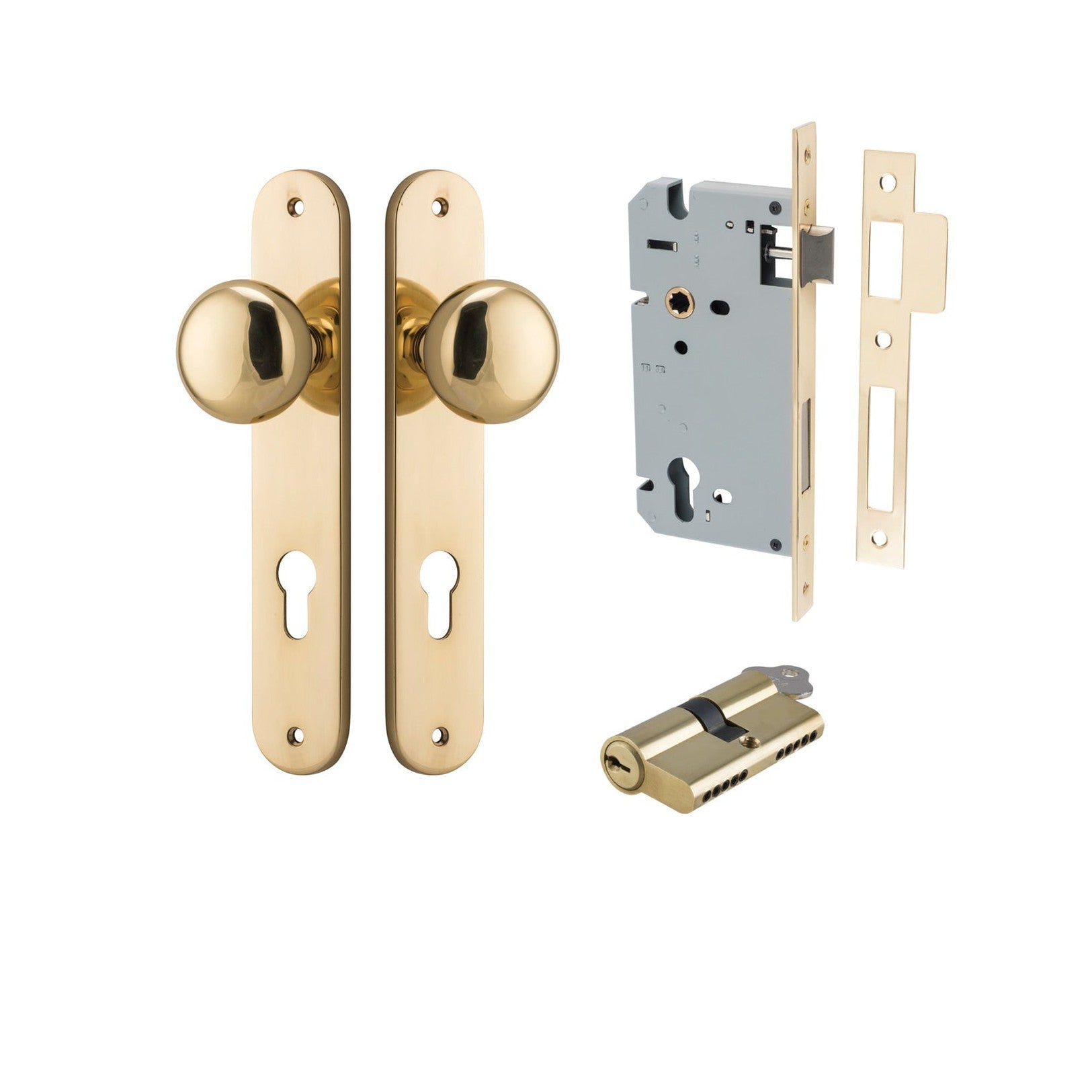 Iver Door Knob Cambridge Oval Euro Key/Key Polished Brass Entrance Kit