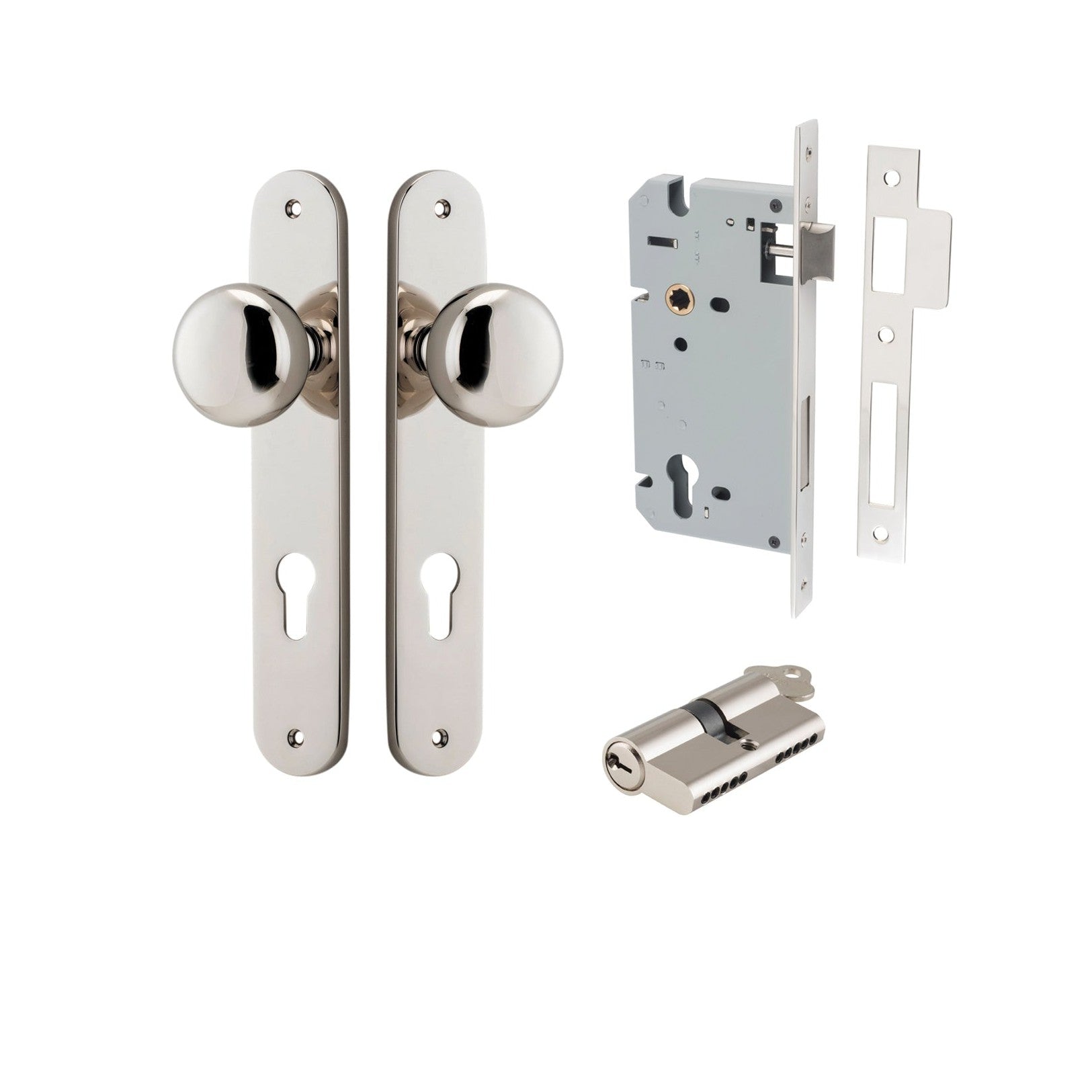 Iver Door Knob Cambridge Oval Euro Key/Key Polished Nickel Entrance Kit