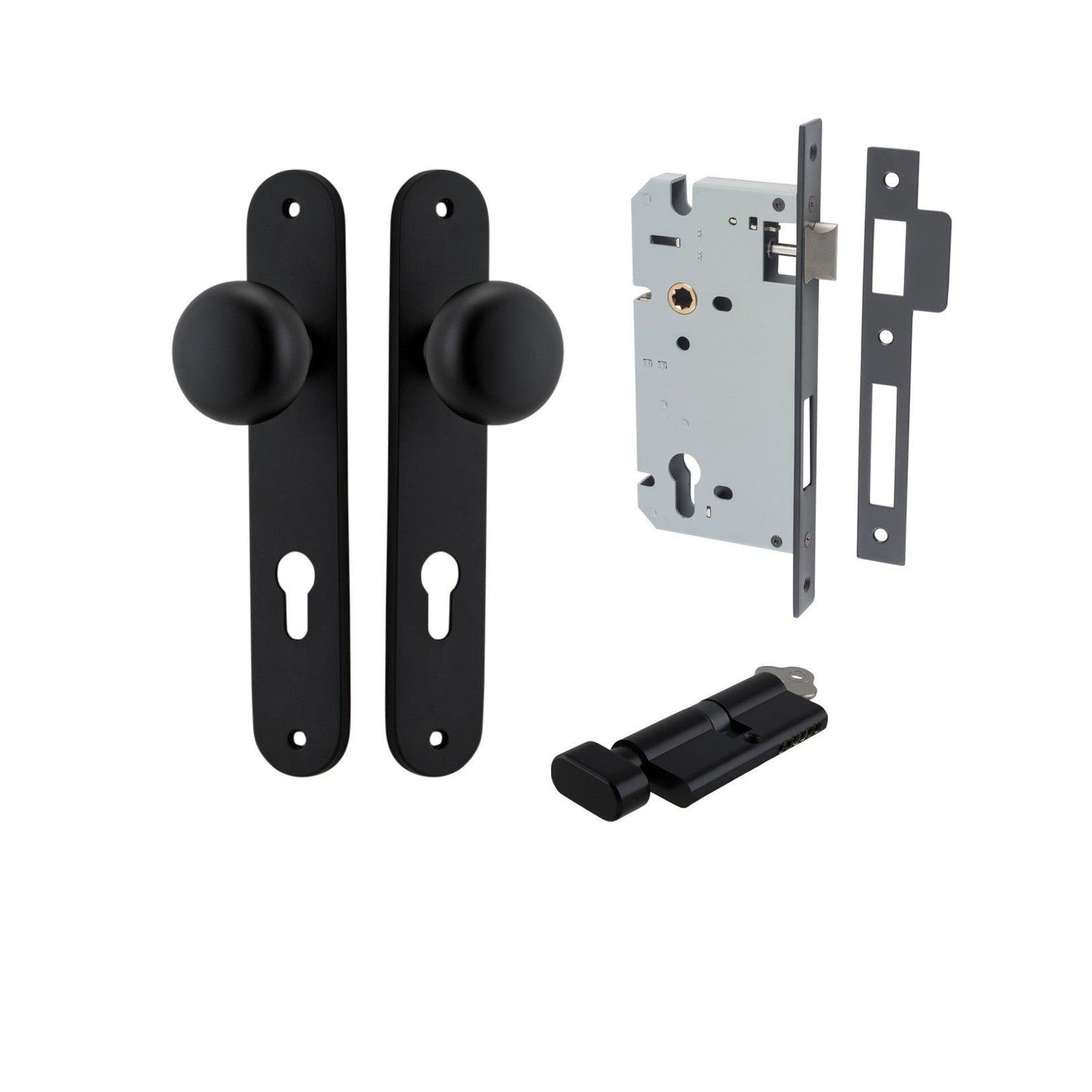 Iver Door Knob Cambridge Oval Euro Key/Thumb Matt Black Entrance Kit