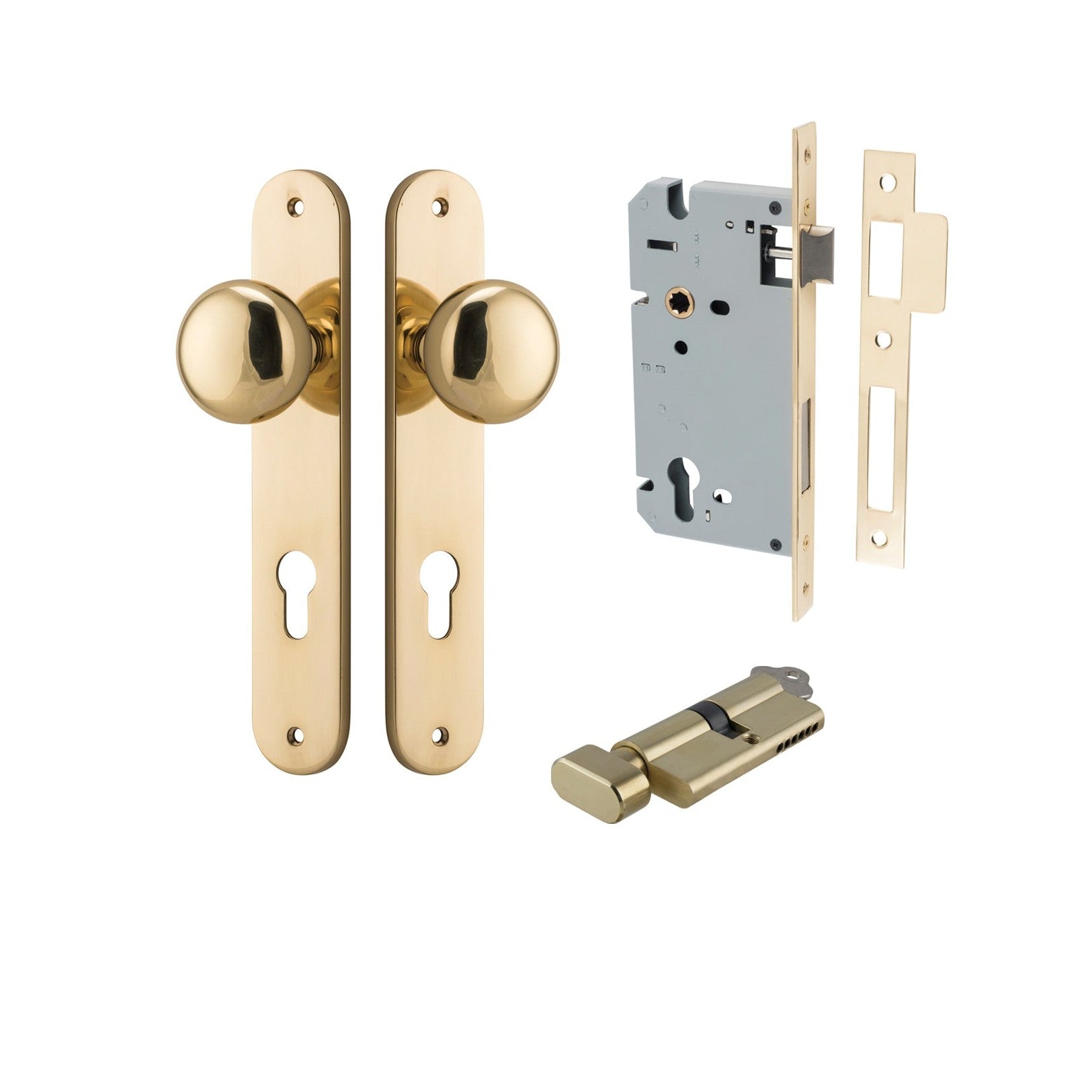 Iver Door Knob Cambridge Oval Euro Key/Thumb Polished Brass Entrance Kit