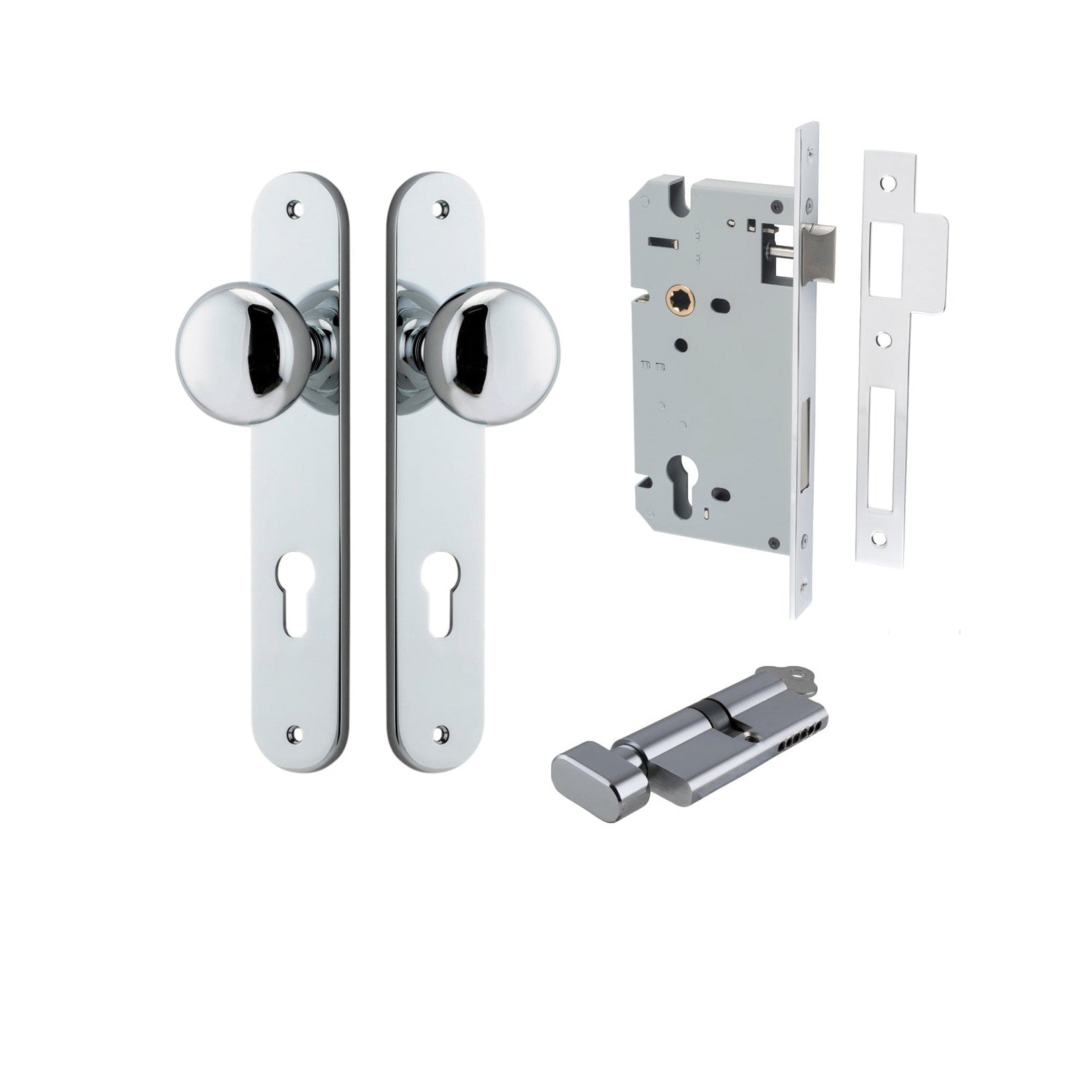 Iver Door Knob Cambridge Oval Euro Key/Thumb Polished Chrome Entrance Kit