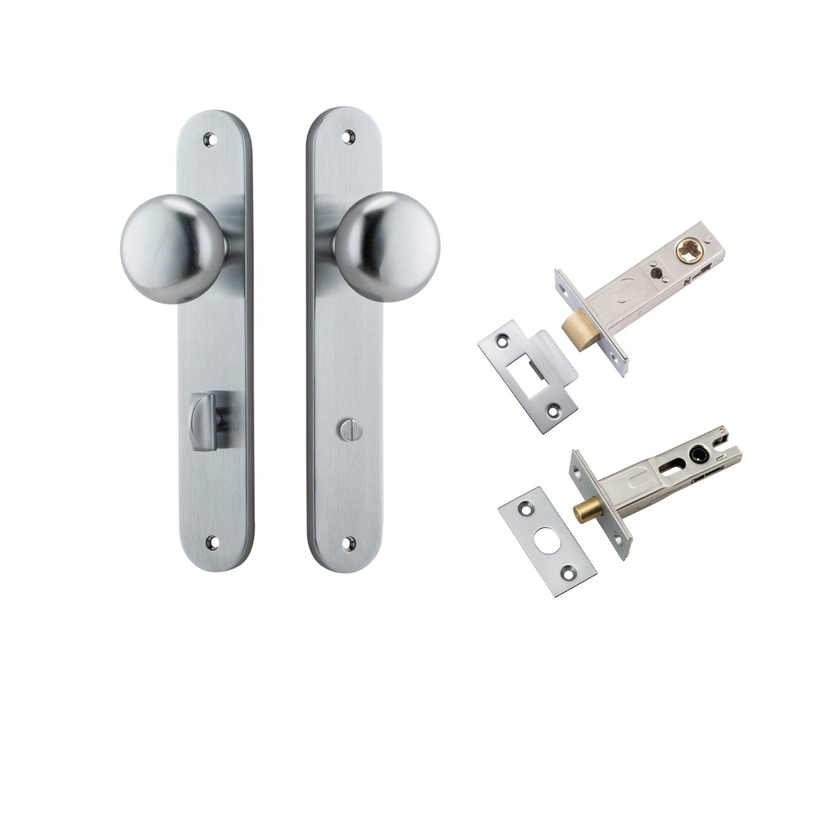 Iver Door Knob Cambridge Oval Privacy Brushed Chrome Inbuilt Privacy Kit