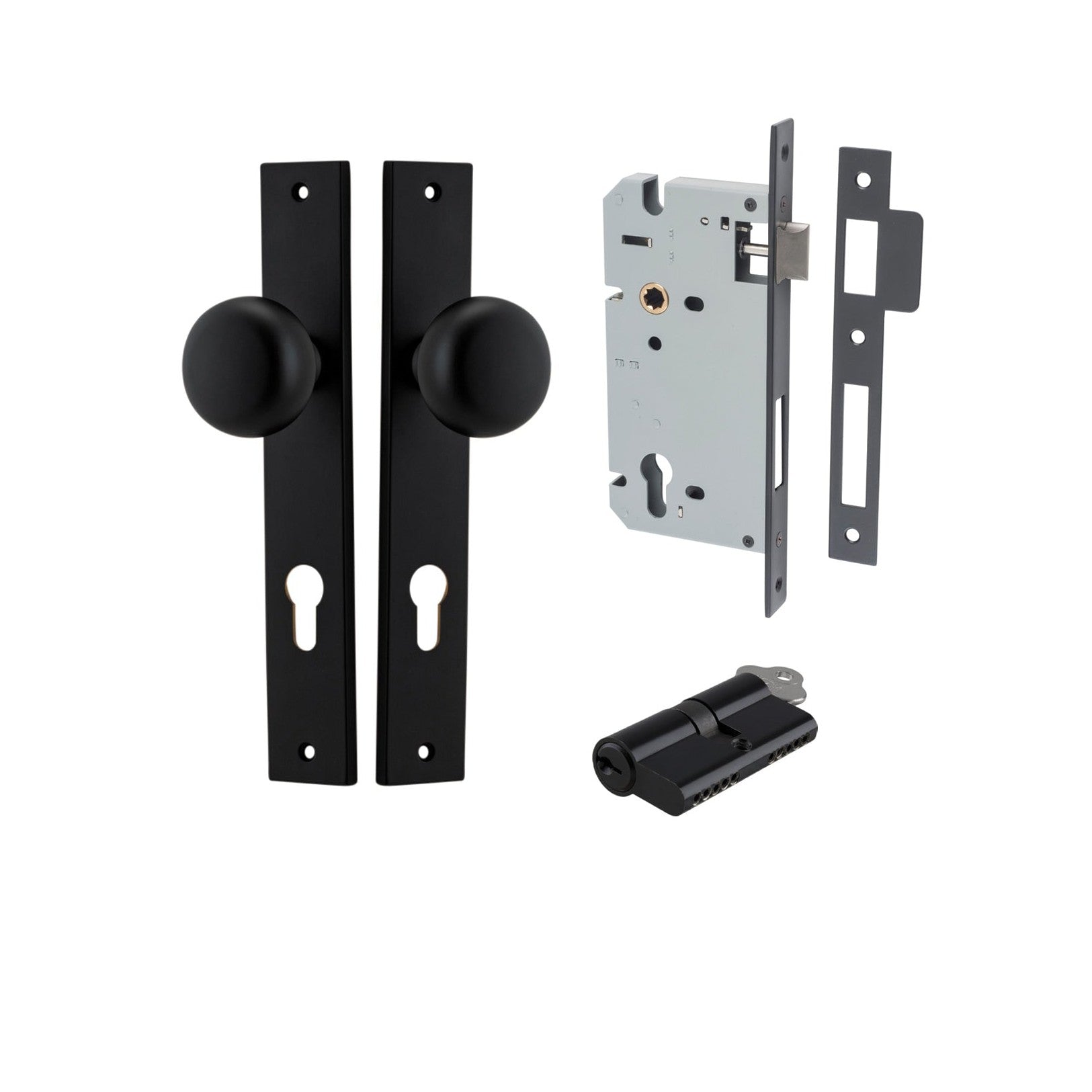 Iver Door Knob Cambridge Rectangular Euro Key/Key Matt Black Entrance Kit