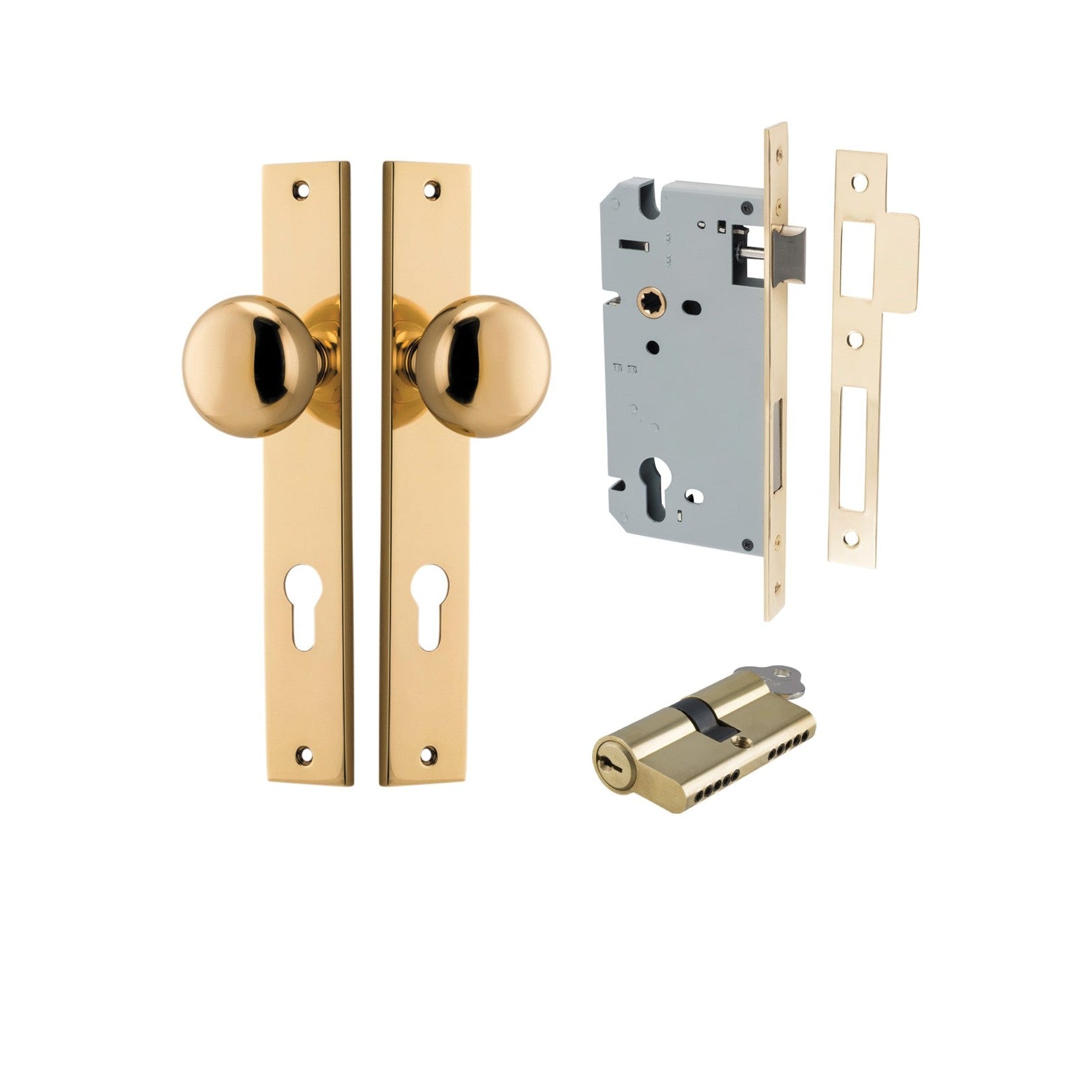 Iver Door Knob Cambridge Rectangular Euro Key/Key Polished Brass Entrance Kit