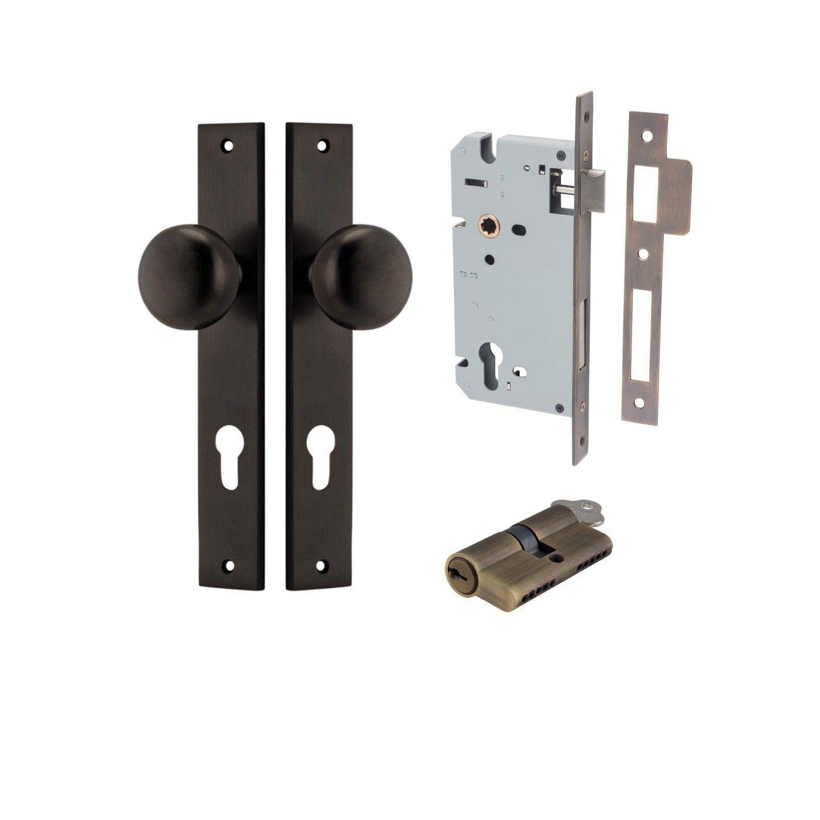 Iver Door Knob Cambridge Rectangular Euro Key/Key Signature Brass Entrance Kit