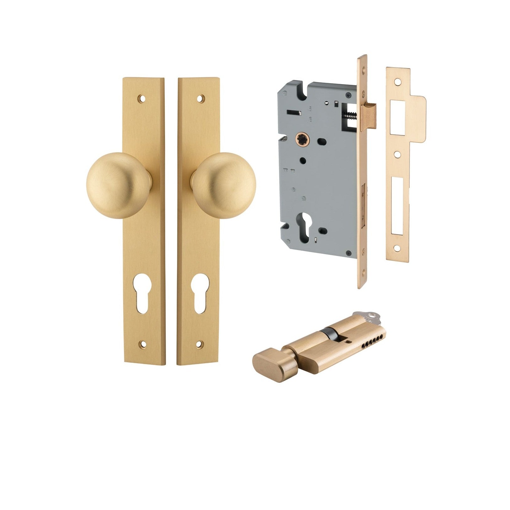 Iver Door Knob Cambridge Rectangular Euro Key/Thumb Brushed Brass Entrance Kit