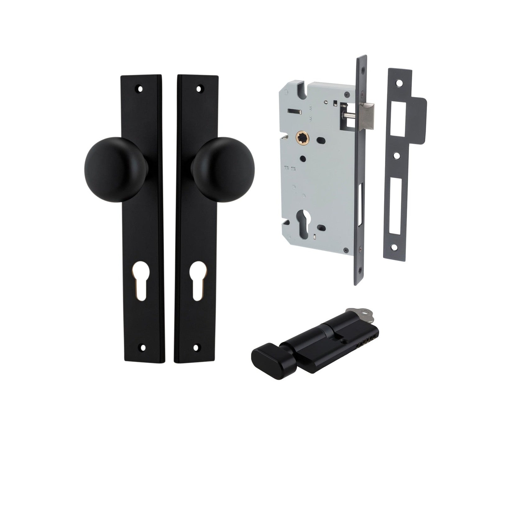 Iver Door Knob Cambridge Rectangular Euro Key/Thumb Matt Black Entrance Kit