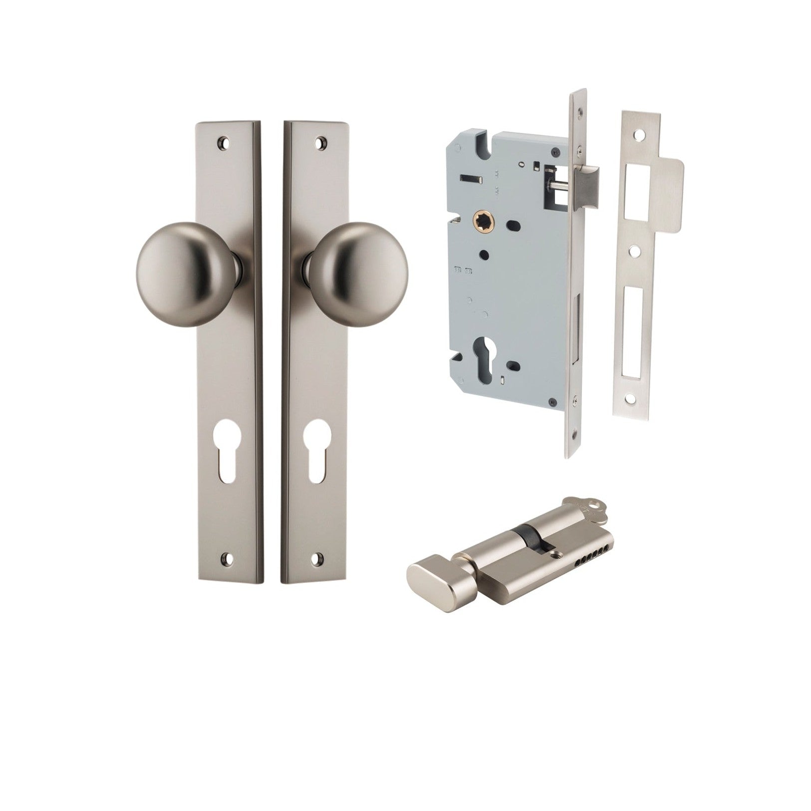 Iver Door Knob Cambridge Rectangular Euro Key/Thumb Satin Nickel Entrance Kit