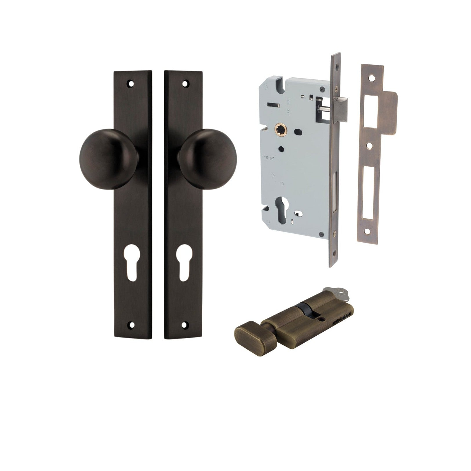 Iver Door Knob Cambridge Rectangular Euro Key/Thumb Signature Brass Entrance Kit