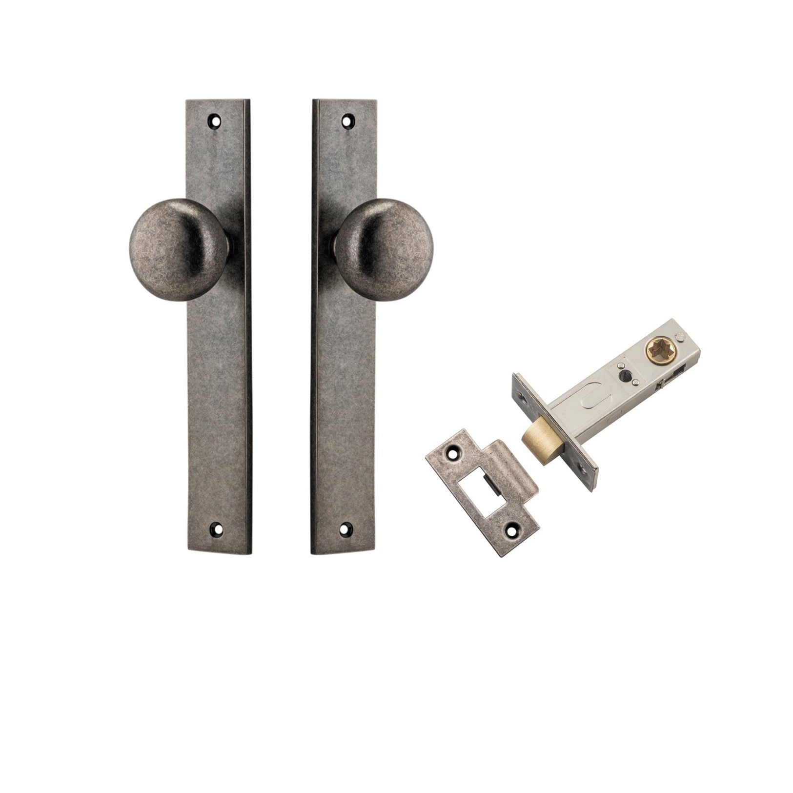 Iver Door Knob Cambridge Rectangular Latch Distressed Nickel Passage Kit