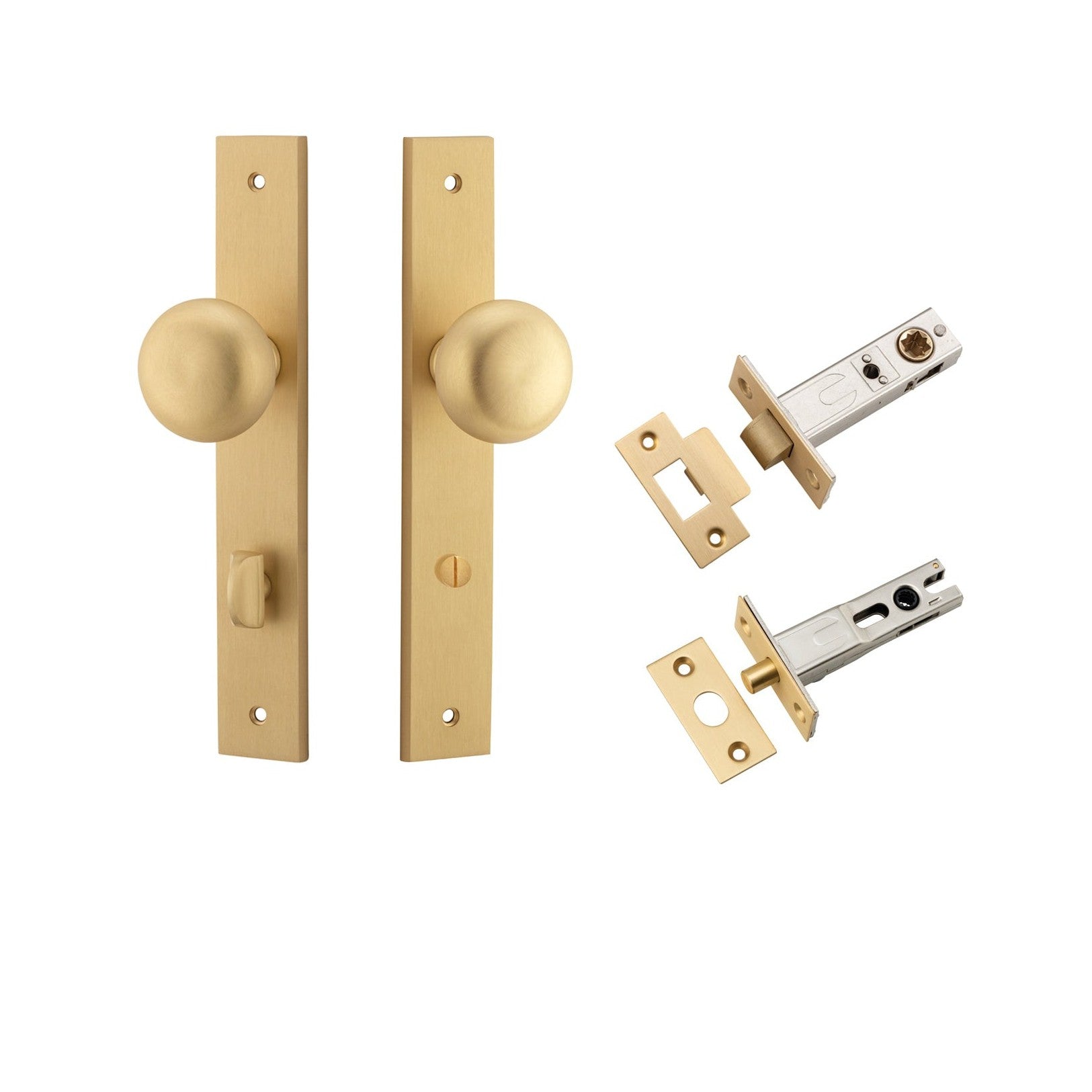 Iver Door Knob Cambridge Rectangular Privacy Brushed Brass Inbuilt Privacy Kit