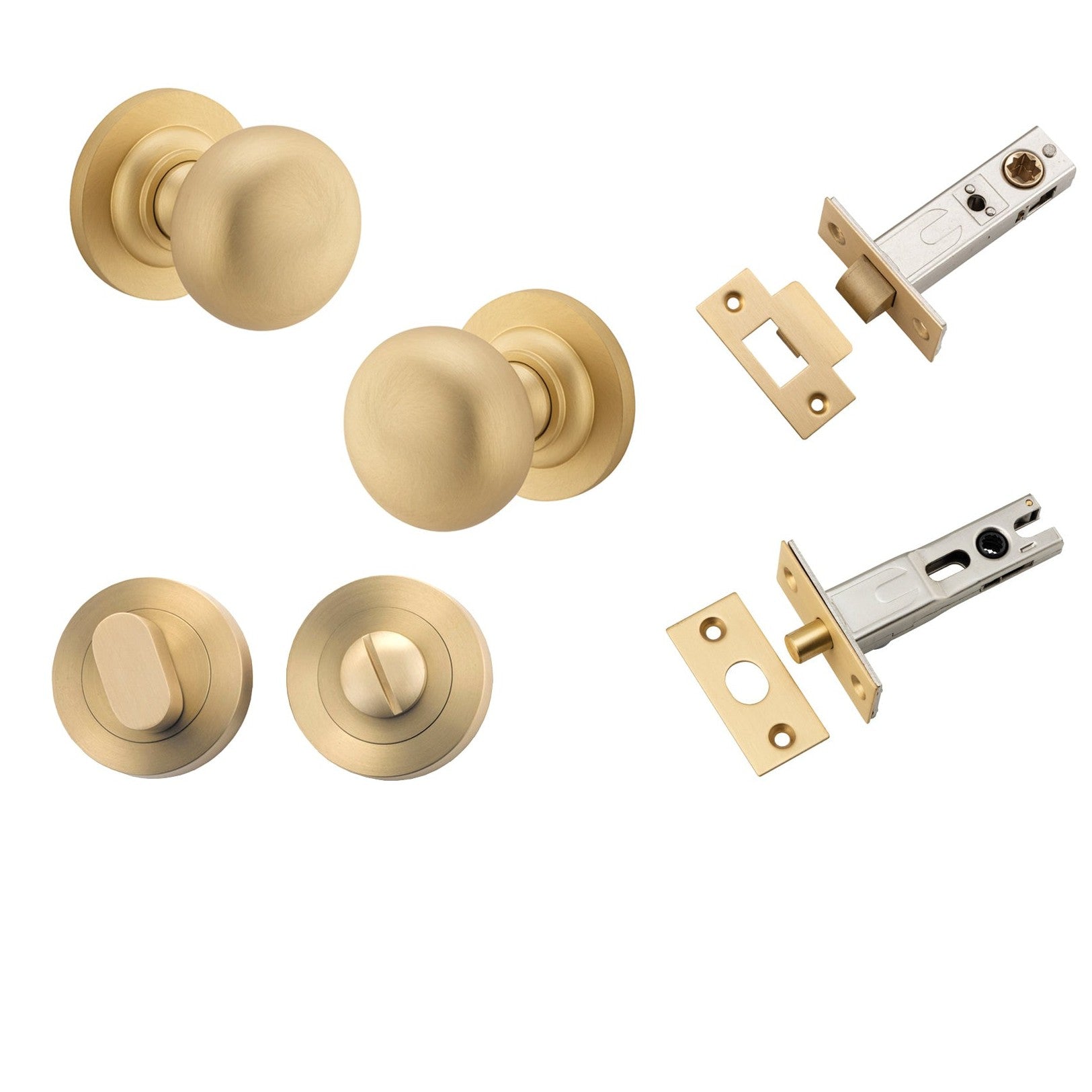 Iver Door Knob Cambridge Round Rose Concealed Fix Brushed Brass Privacy Kit