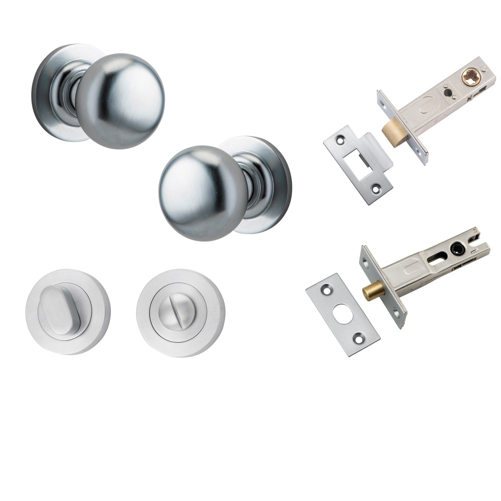 Iver Door Knob Cambridge Round Rose Concealed Fix Brushed Chrome Privacy Kit