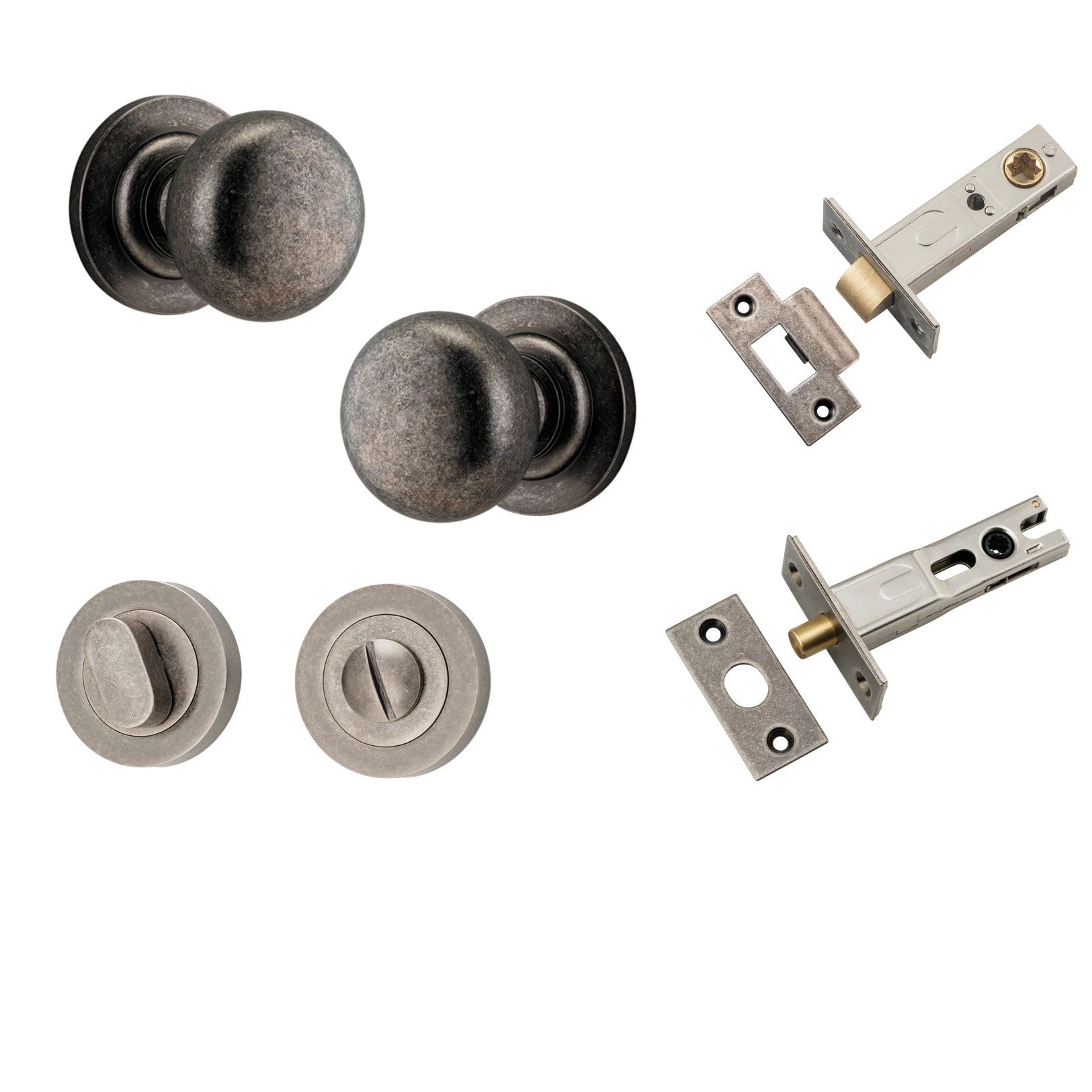 Iver Door Knob Cambridge Round Rose Concealed Fix Distressed Nickel Privacy Kit