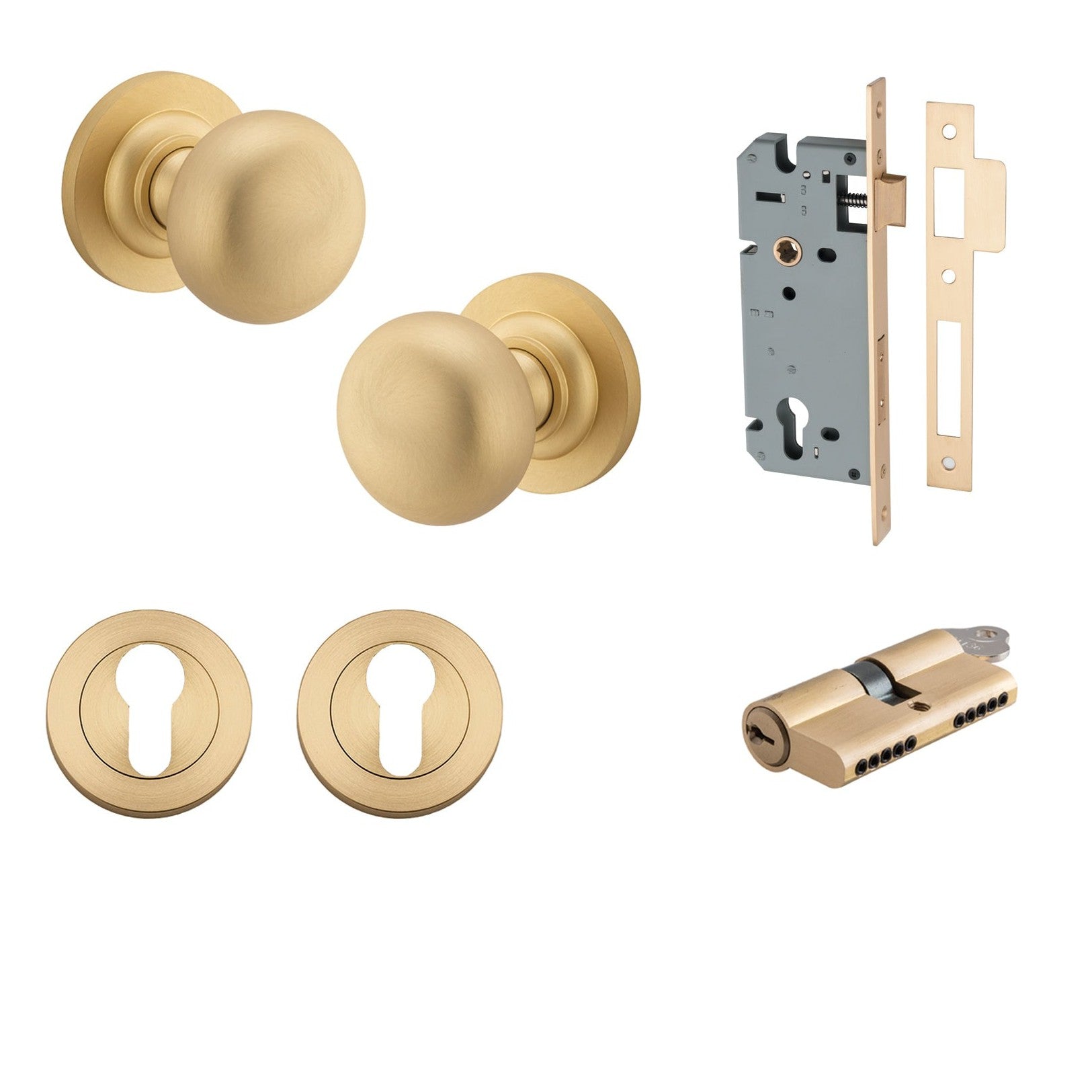 Iver Door Knob Cambridge Round Rose Concealed Fix Key/Key Brushed Brass Entrance Kit