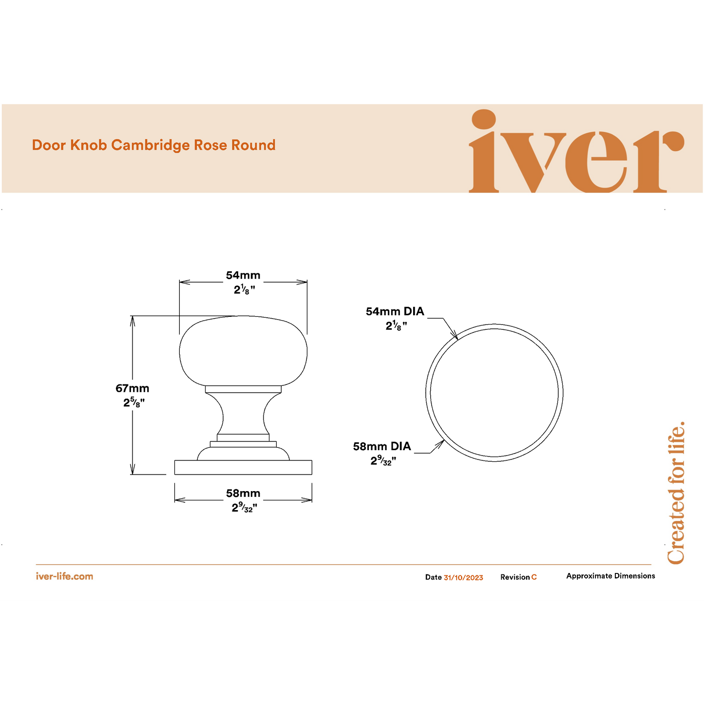 Iver Door Knob Cambridge Round Rose Concealed Fix Key/Key Distressed Nickel Entrance Kit